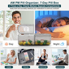 LOBIUTIYA Weekly Pill Organizer 2 Times a Day + 2 Detachable AM PM Travel Kits for Vitamin, Medicine, Supplement, Fish Oil - Whi