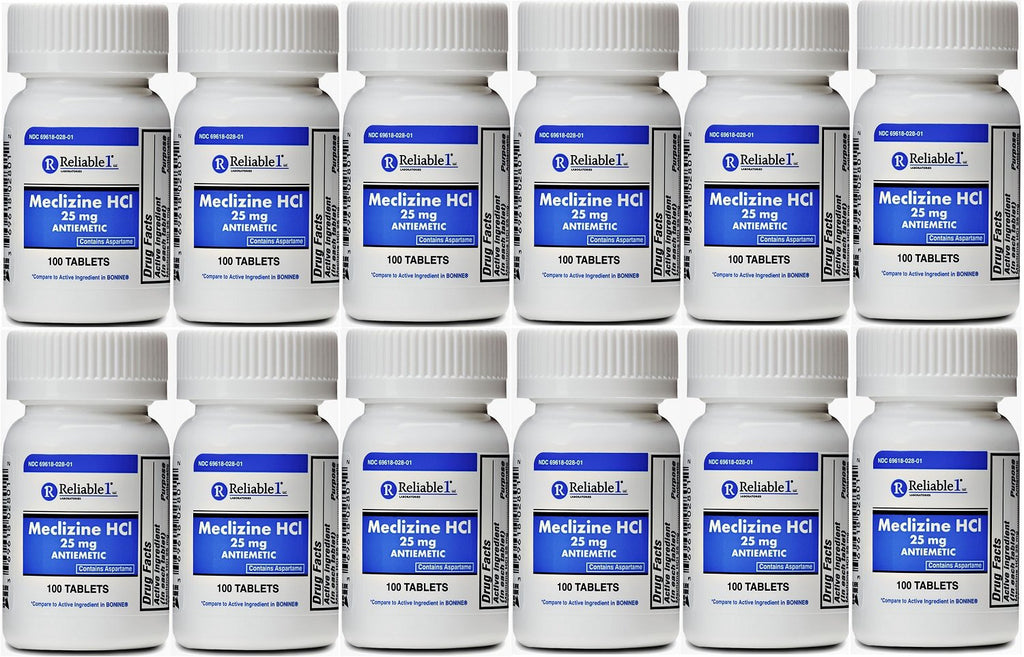 Meclizine 25 mg Generic Bonine Motion Sickness 100 Chew Tablets Pack of 12