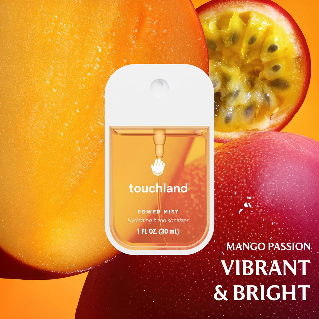 Touchland Power Mist Hydrating Hand Sanitizer Spray, JUICY 5 Set (Citrus, Berry, Watermelon, Peach, Mango), 1 FL. OZ. Travel Siz