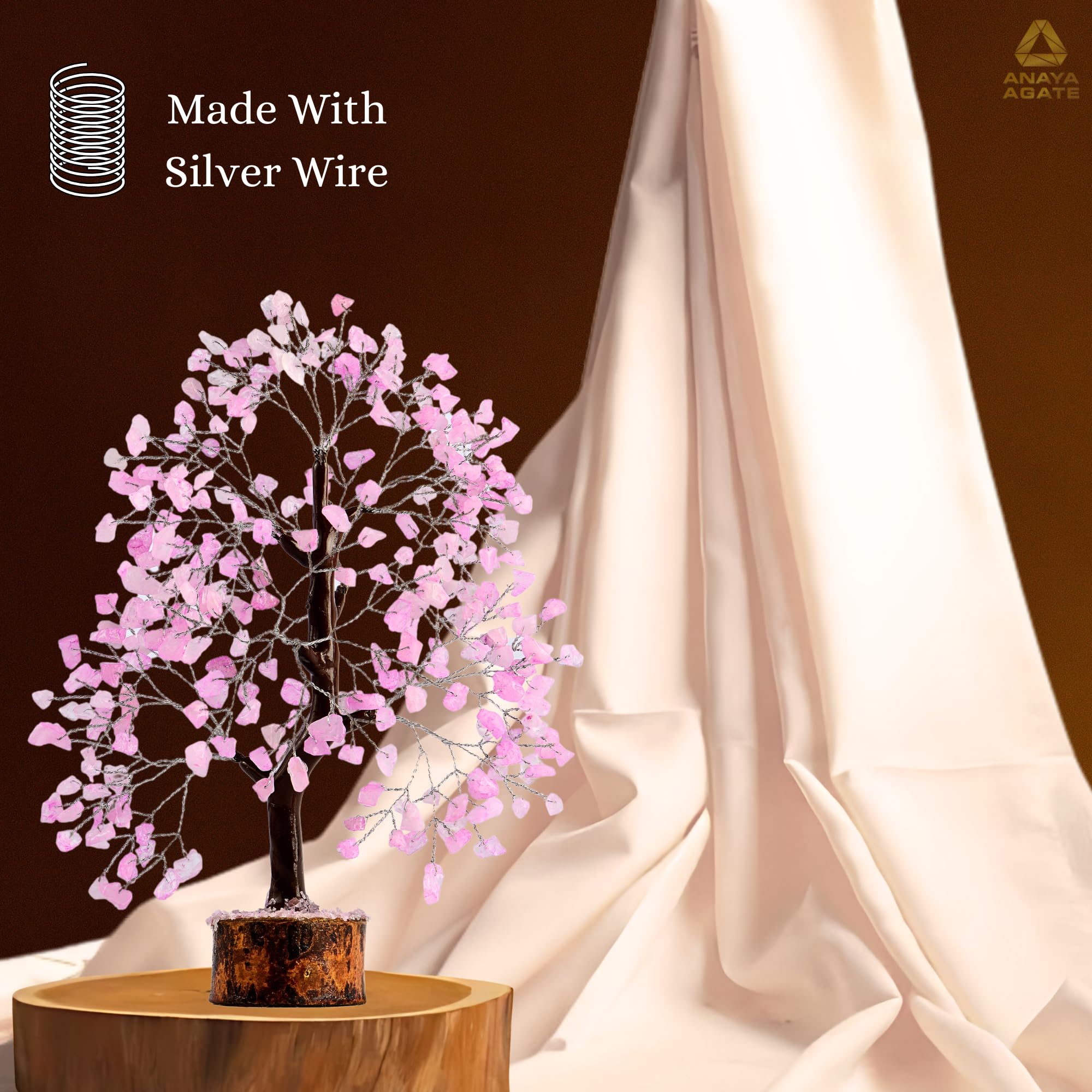 Rose Quartz Crystal Tree for Home Decor, Office Desk Decoration, Chakra Healing Crystals and Stone for Positive Energy, Money, G