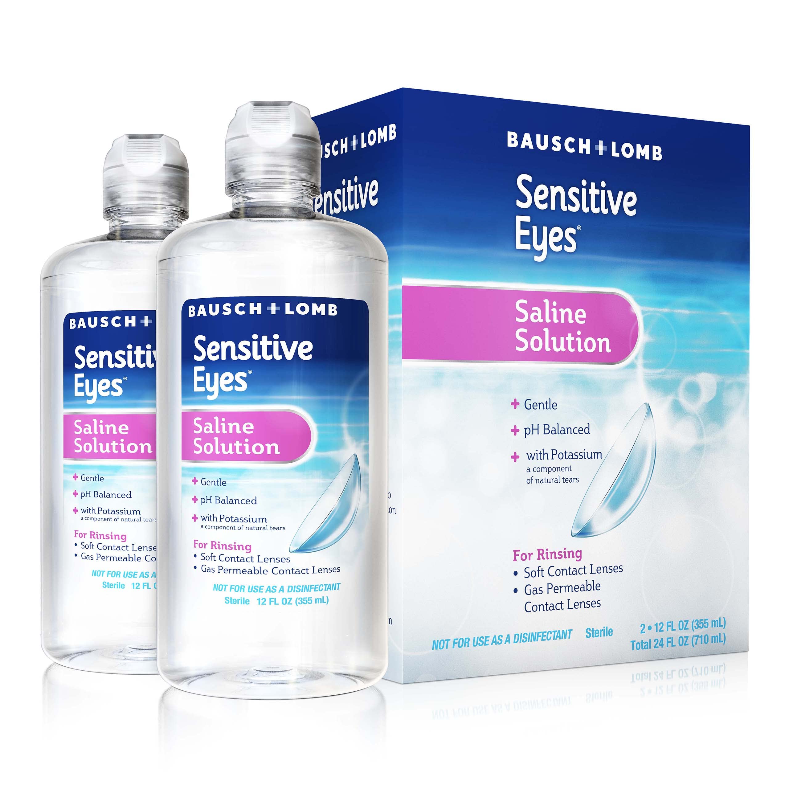 Sensitive Eyes Saline Solution from Bausch & Lomb, for Soft Contact & Gas Permeable Lenses, Saline Solution with Potassium, 2 x 