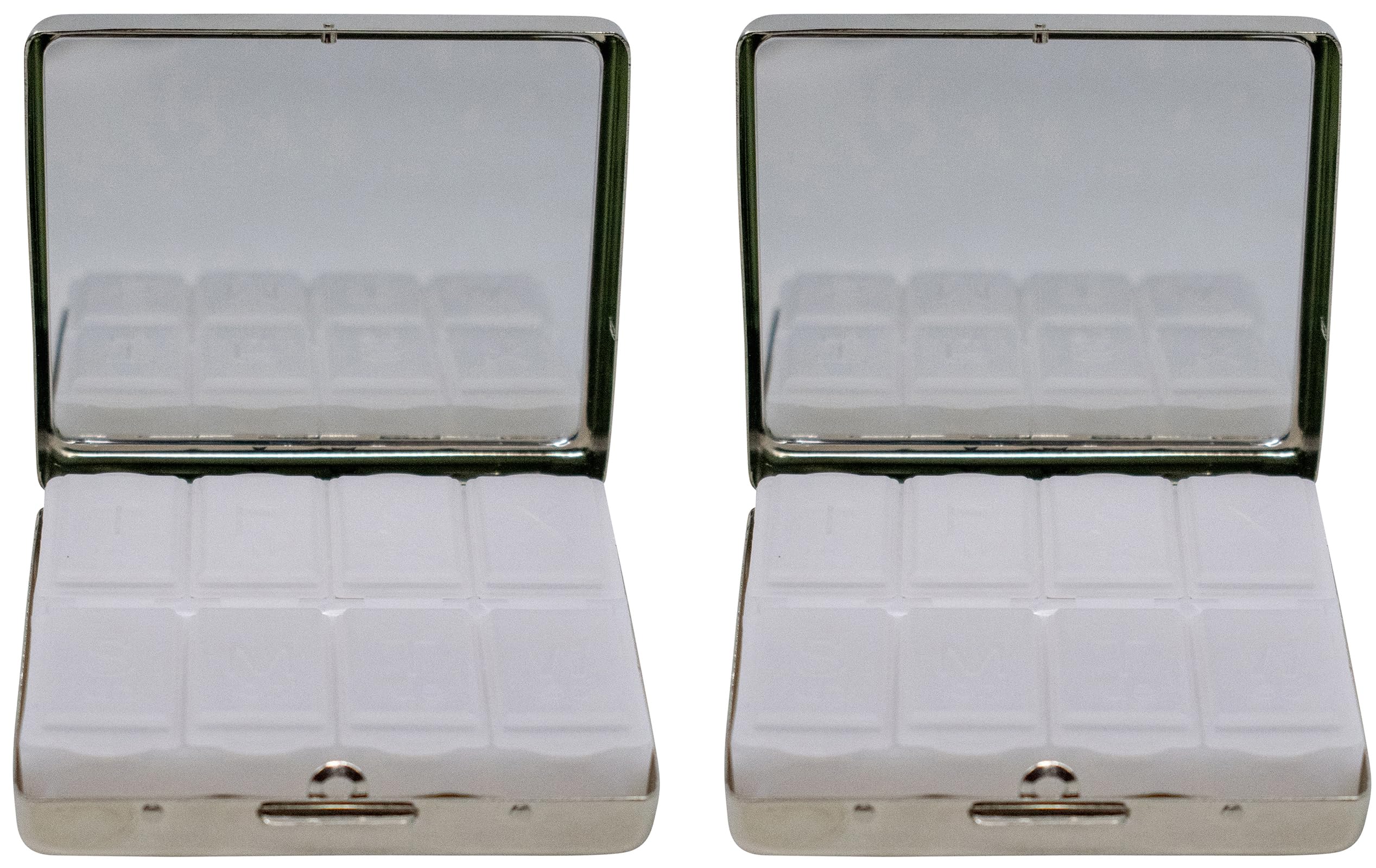 Set of 2 Metal-Plated Weekly (7-Day) Pill Box Case & Portable Medicine Organizer (Silver Victorian)