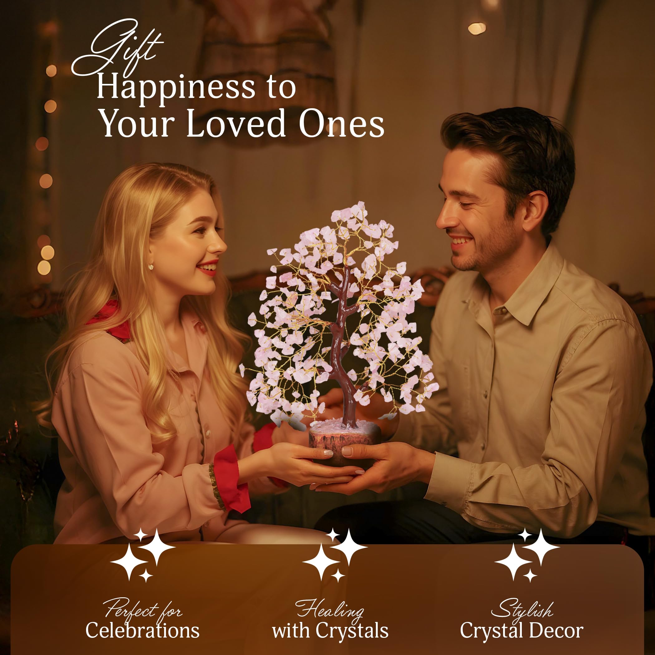 Rose Quarts - Rose Quartz Tree, Crystal Tree of Life, Good Luck Stones and Crystals, Home Decor Gifts, Gem Tree, Crystal Tree fo