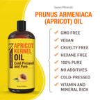 Seven Minerals Pure Cold Pressed Apricot Kernel Oil - Big 32 fl oz Bottle - Non-GMO, Hexane Free, Natural & Lightweight Moisturi
