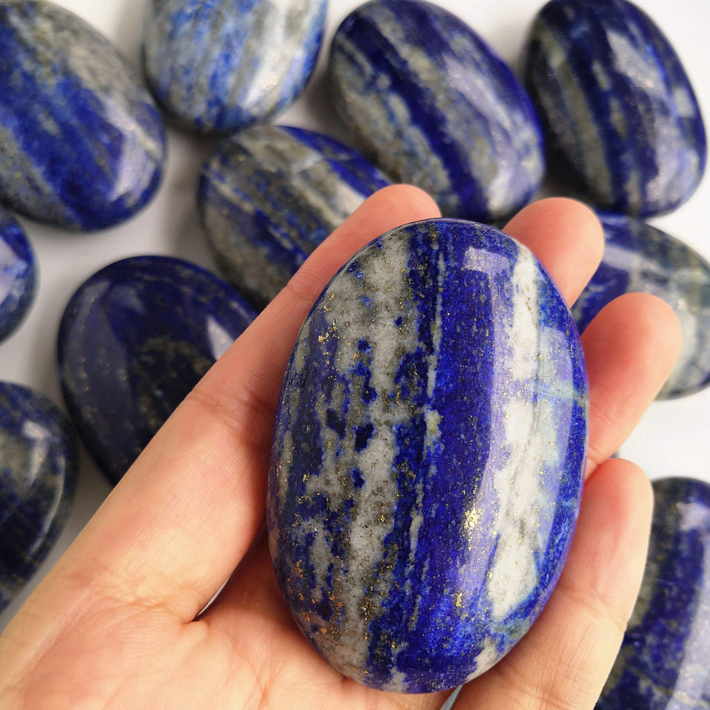 Loveliome Natural Lapis Lazuli Oval Polished Worry Stones, Healing Crystal Indoor Fountain Stones Massage Energy Anxiety Relief