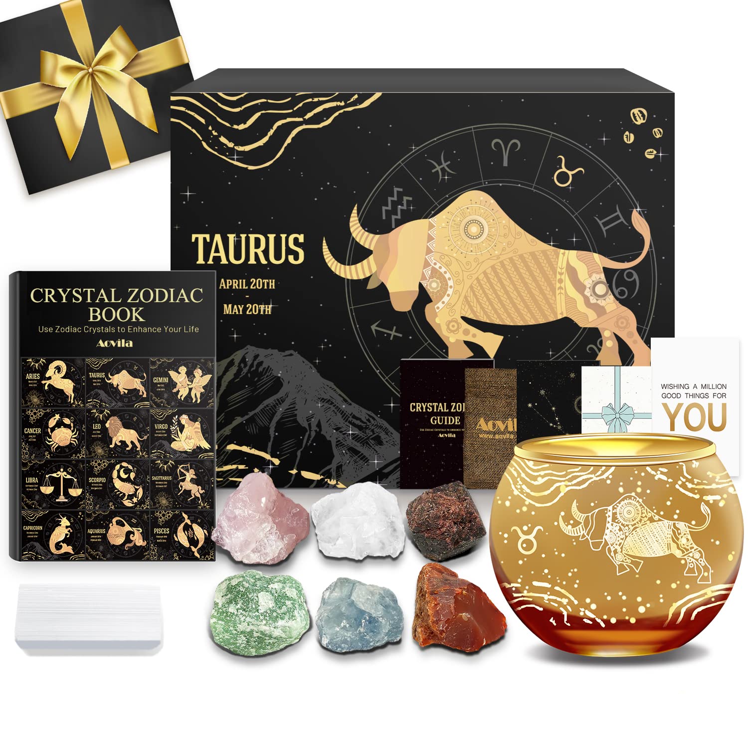 Aovila Taurus Birthday Gifts for Women - Taurus Candle Holder Crystals Birthstones Gifts Box Set - Zodiac Gifts Astrology Horosc