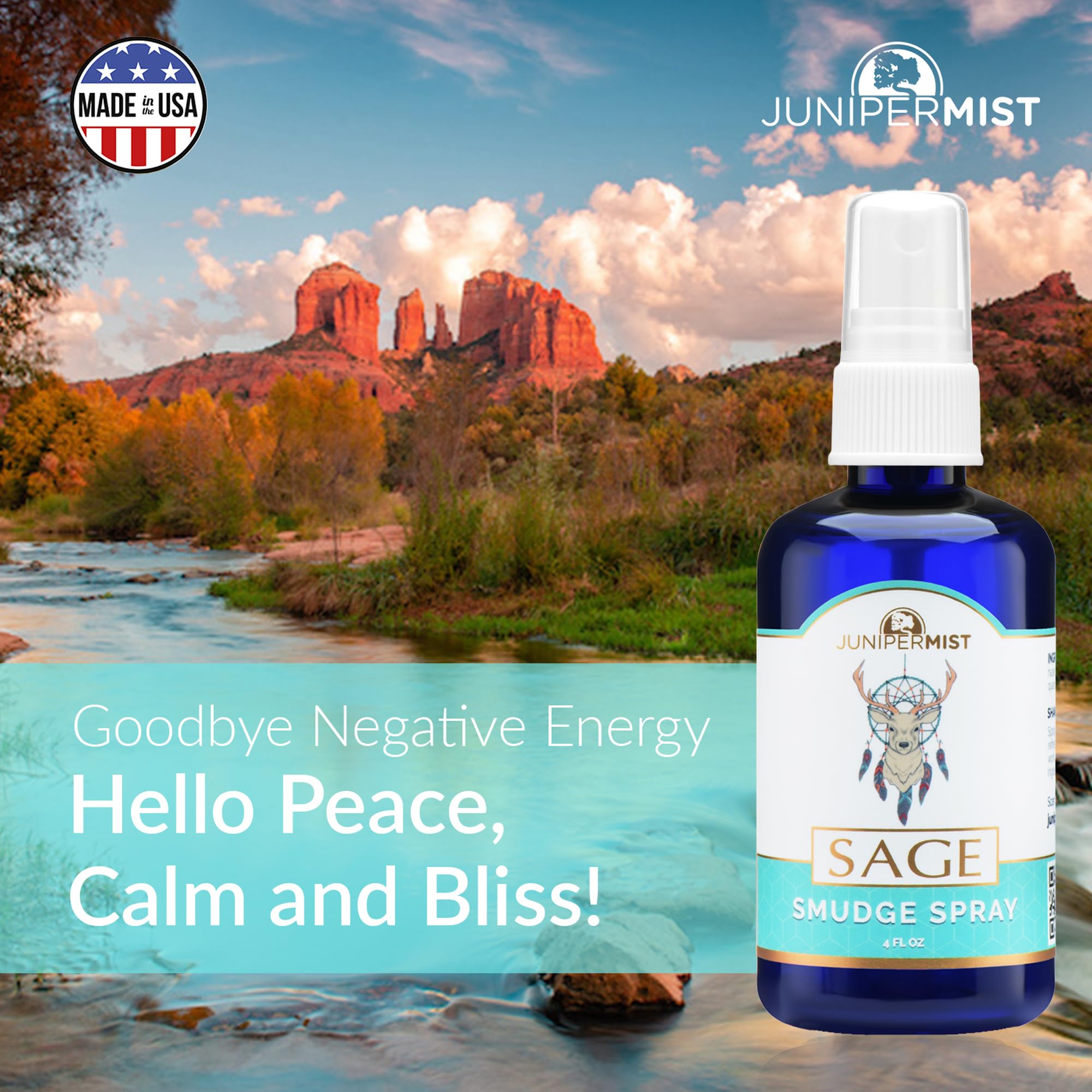White Sage Smudge Spray (4oz) - Cleanse and Protect - Smudge Spray for Cleansing Negative Energy & Aura - Smokeless Sage Mist wi