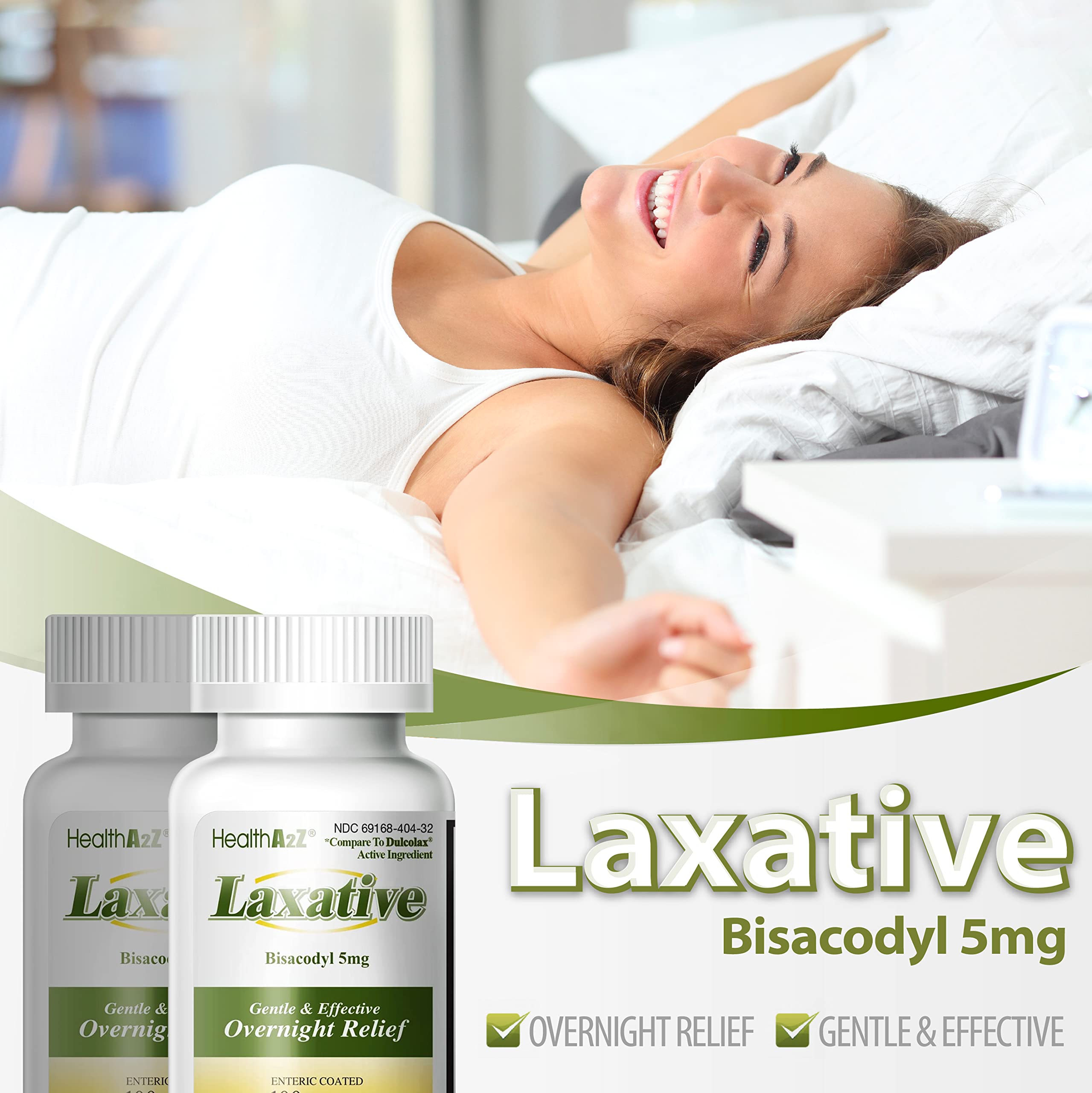 HealthA2Z Laxative Bisacodyl 5mg | 100 Counts | Gentle and Fast Overnight Relief for Constipation