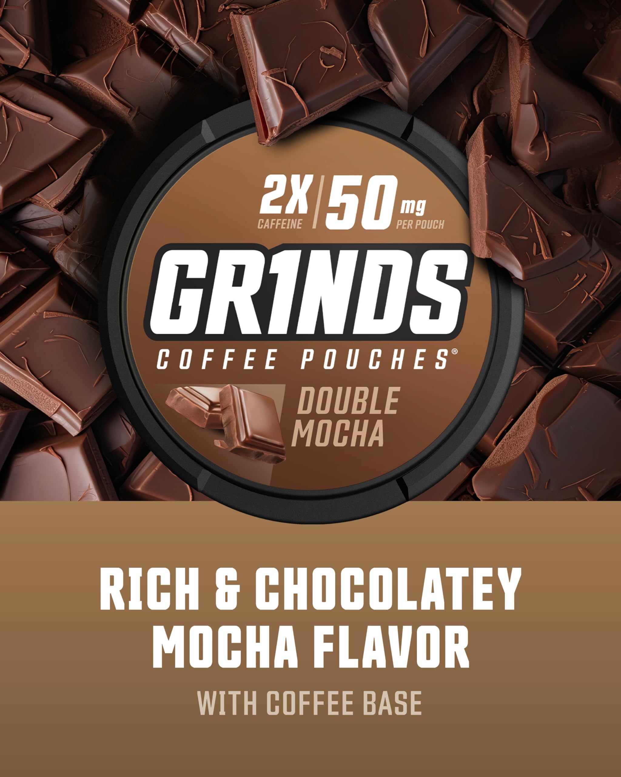 Grinds Coffee Pouches | Tobacco Free, Nicotine Free Healthy Alternative | 6 Cans of Double Mocha | 18 Pouches Per Can | 1 Pouch