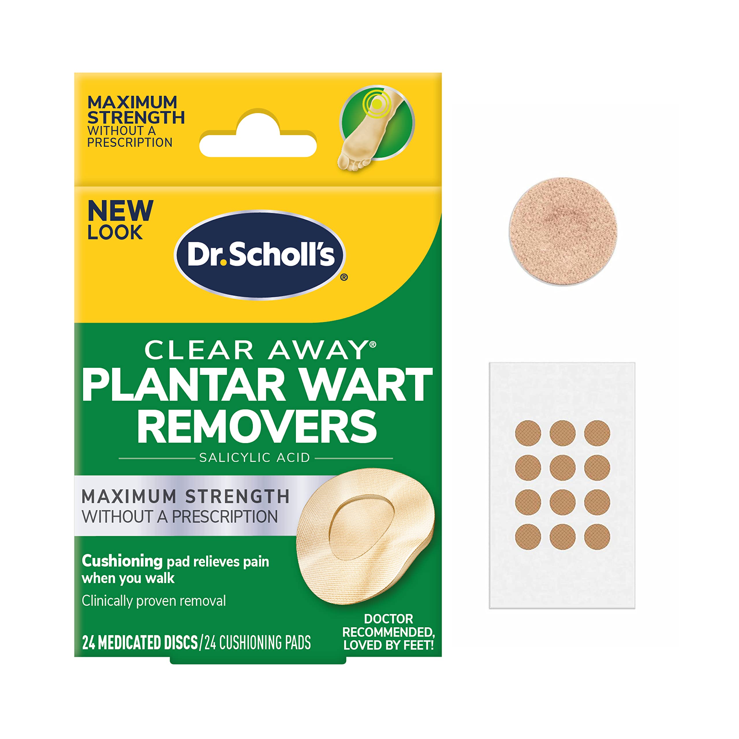 Dr. Scholl 's Clear Away Plantar WART Remover // 24 Discs/24 Cushions, Clinically Proven, Maximum Strength Without a Prescriptio