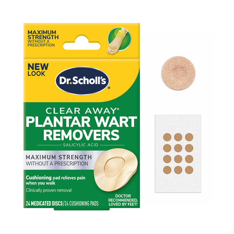 Dr. Scholl 's Clear Away Plantar WART Remover // 24 Discs/24 Cushions, Clinically Proven, Maximum Strength Without a Prescriptio