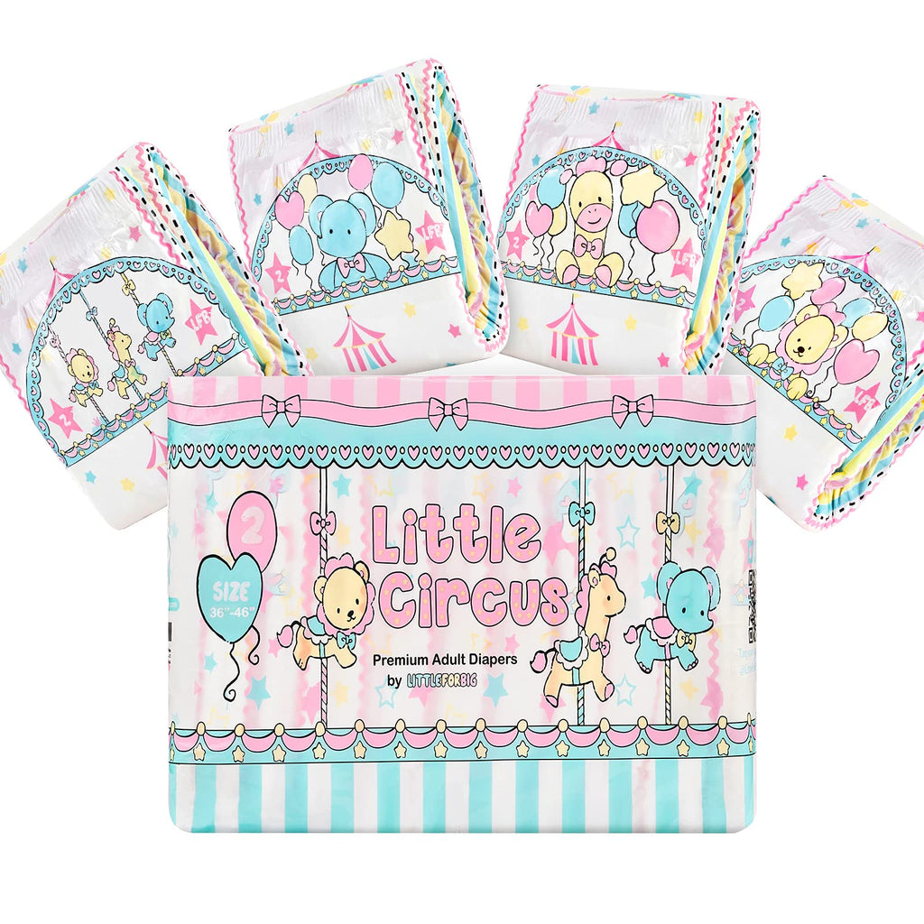 Littleforbig Adult Printed Diaper 10 Pieces - Little Circus (Large 36-46)