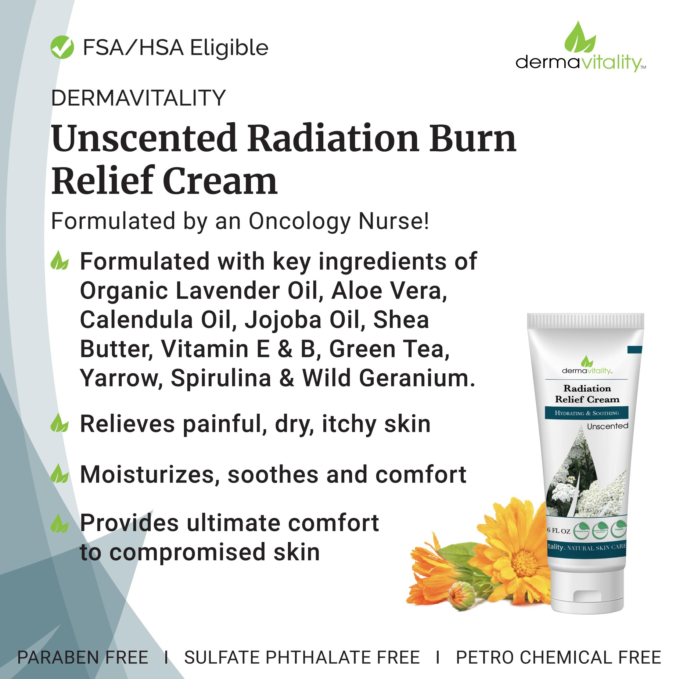 UltimateVitality Unscented Radiation Burn Relief Cream - Calendula Cream for Radiation Patients, Natural, Organic, Paraben, Ptha