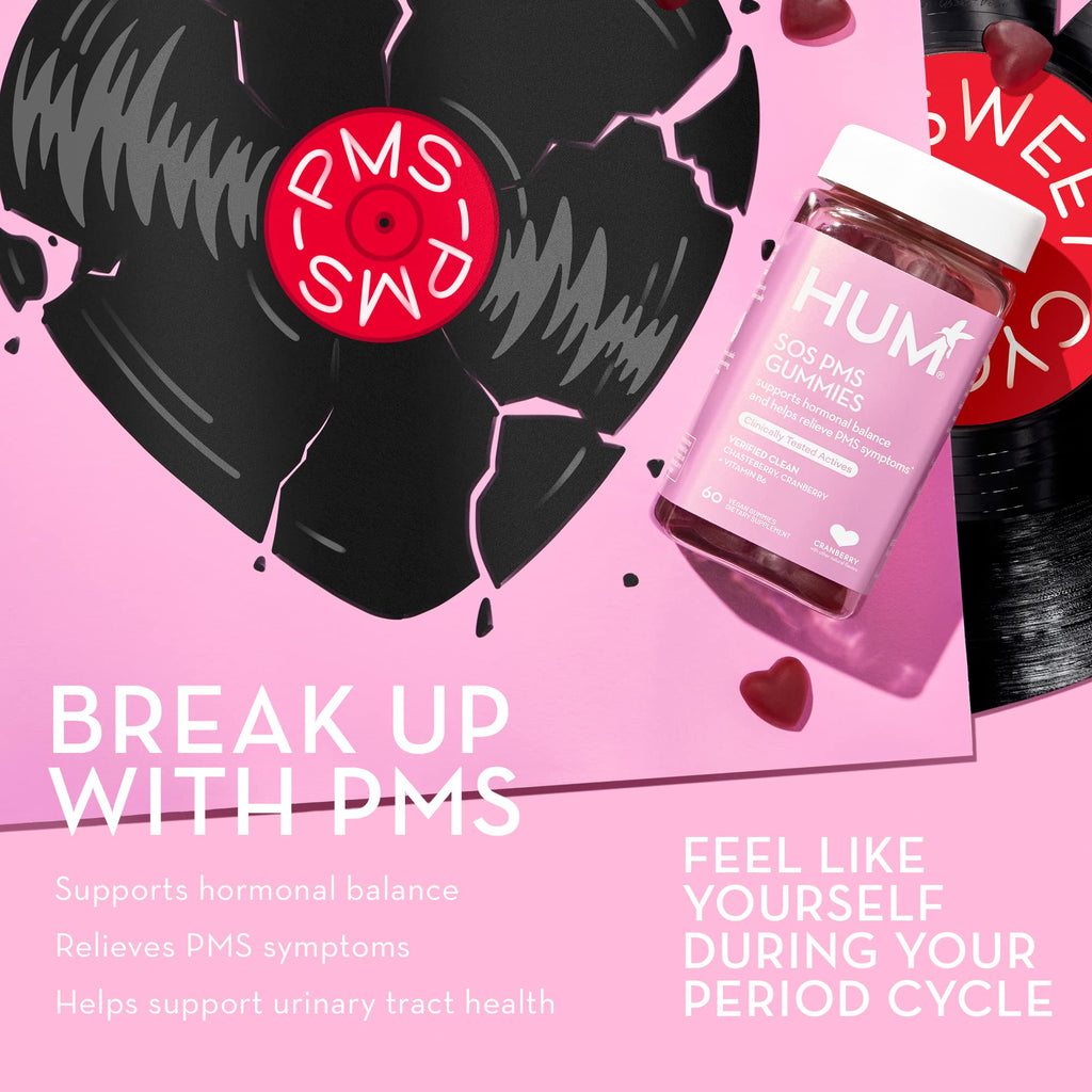 HUM Nutrition SOS PMS Gummies, Helps Relieve PMS Symptoms, Bloating Relief, Mood Swings, Hormonal Balance with Chasteberry Vitex