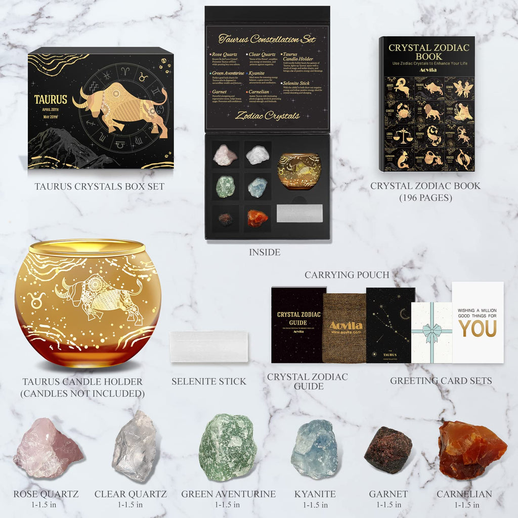 Aovila Taurus Birthday Gifts for Women - Taurus Candle Holder Crystals Birthstones Gifts Box Set - Zodiac Gifts Astrology Horosc