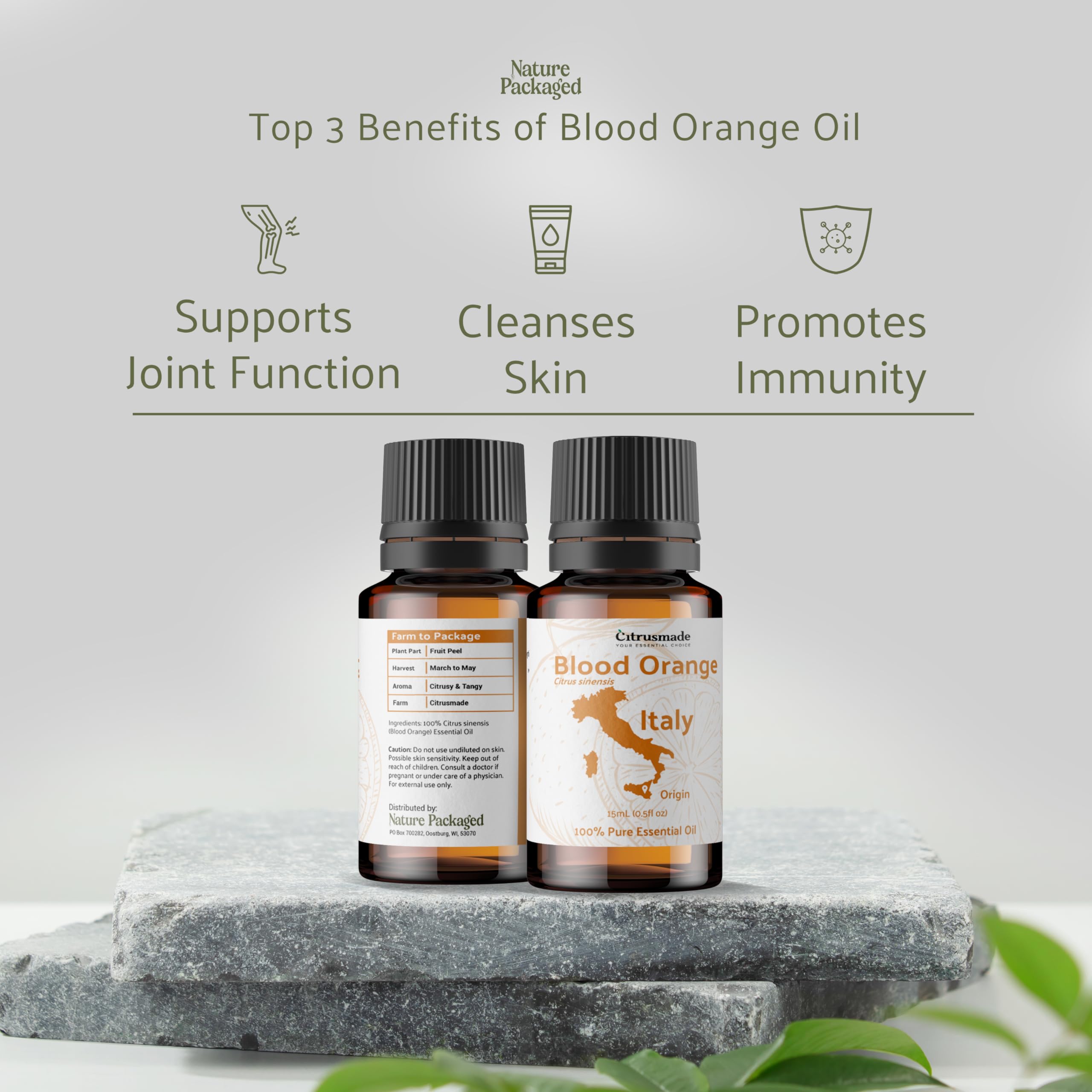 Nature Packaged Blood Orange Essential Oil - Direct from Citrusmade in Sicily - Pure Essential Oil for Diffusers and Aromatherap