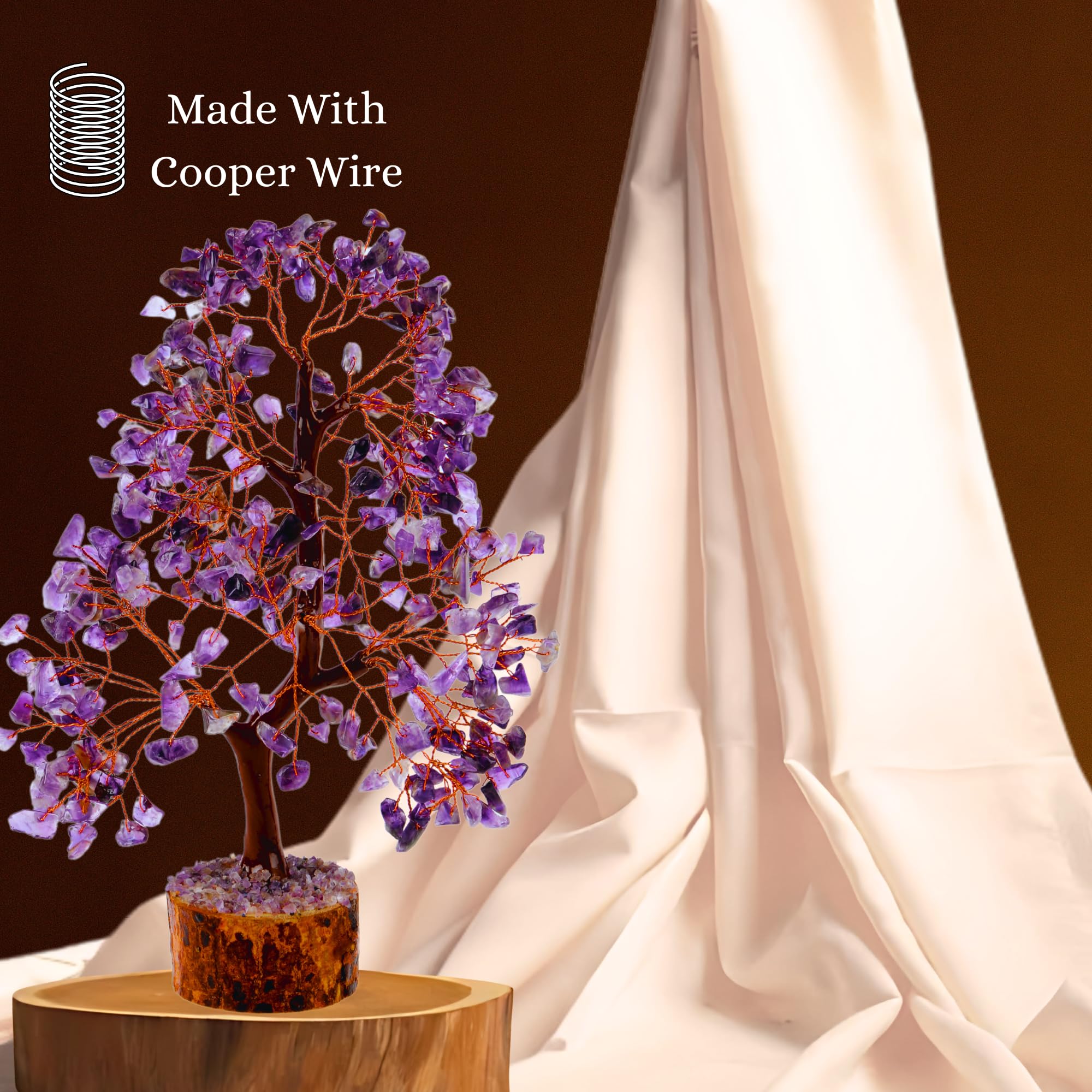 Amethyst Tree of Life Crystal Trees for Home, Office, and Desk Decor - Handmade Bonsai Tree for Positive Energy, Healing & Money