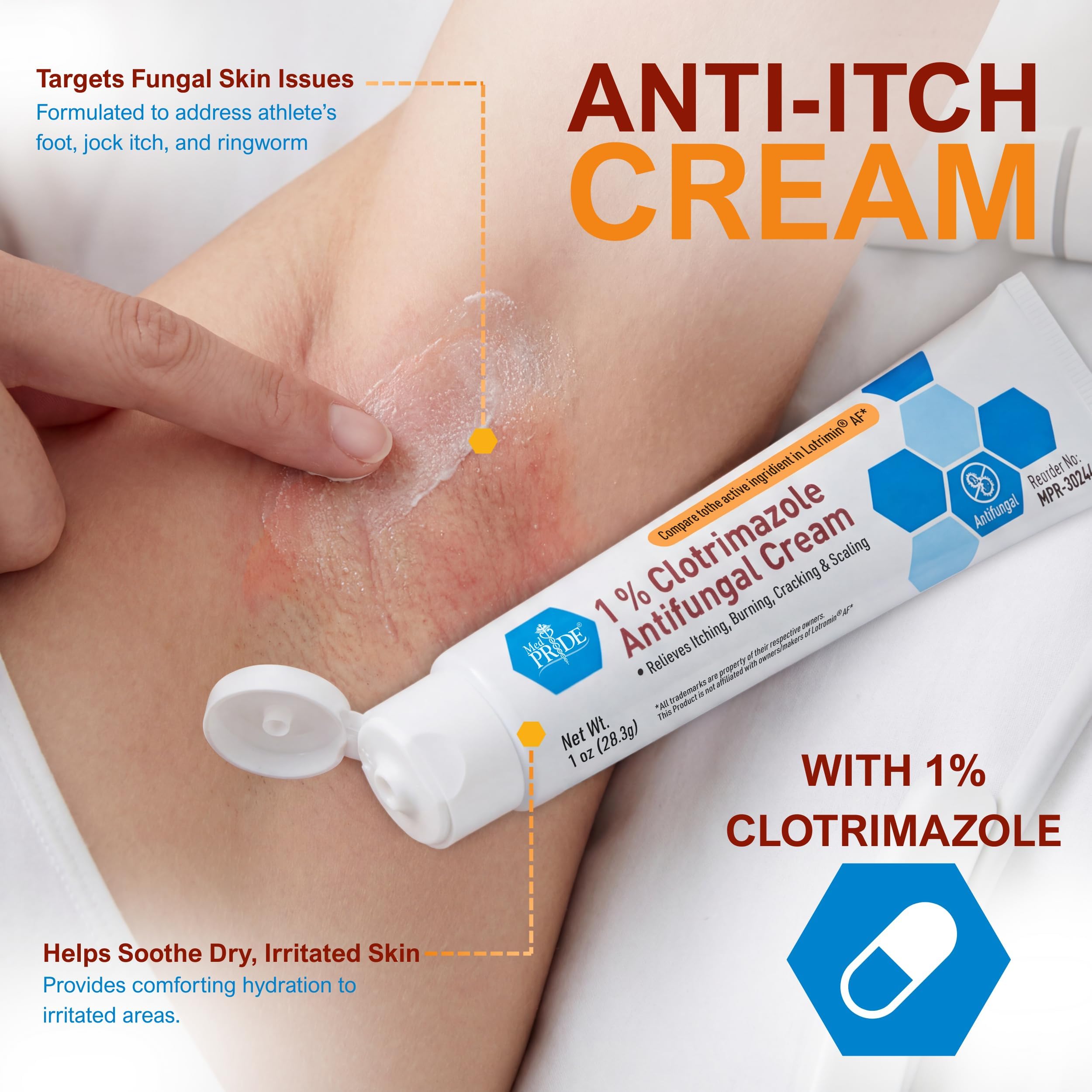 MED PRIDE 1% Clotrimazole Antifungal Cream 1oz- Fungus Skin Care Treatment with - Jock Itch Body Ointment - Fights Infection, Sw