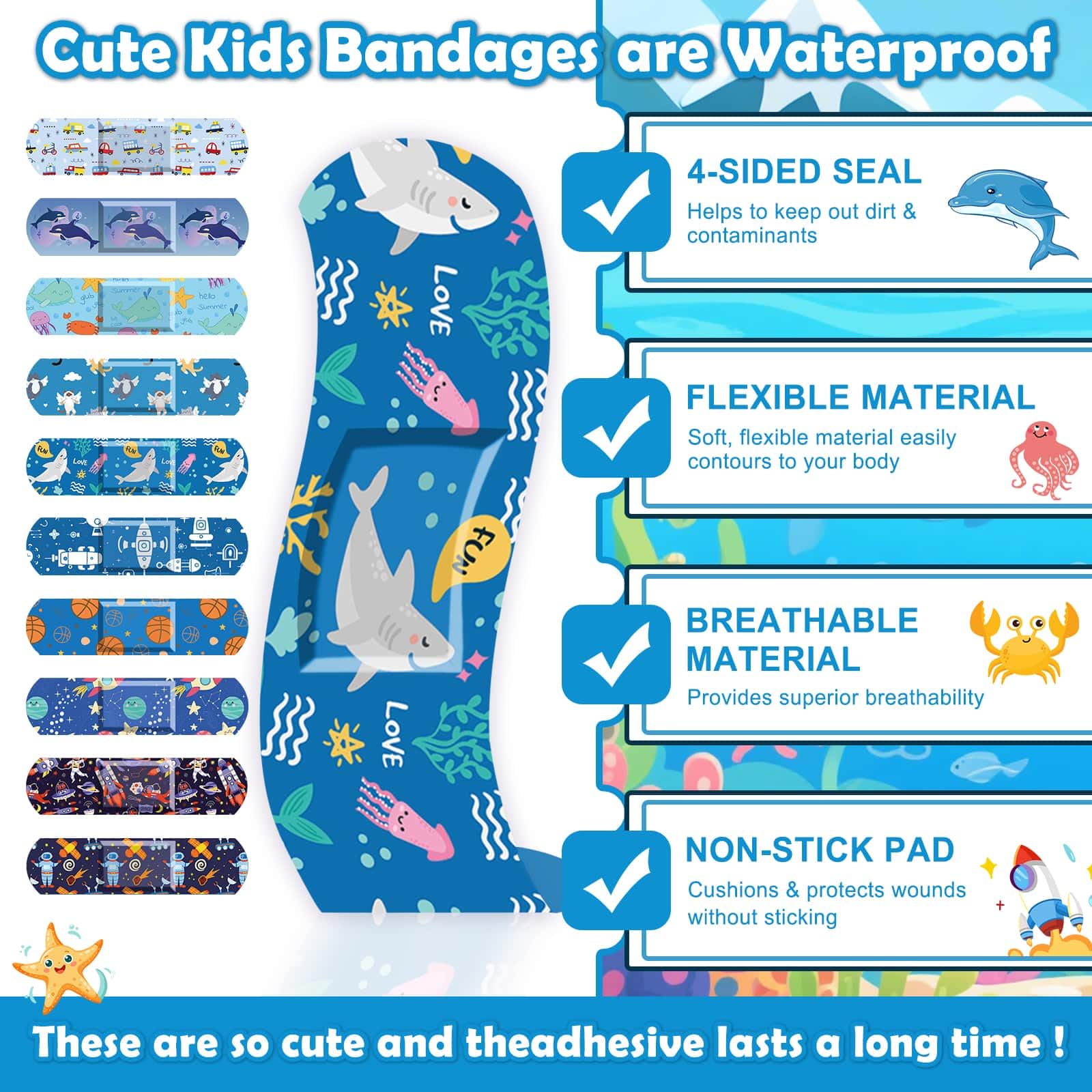 Sublaga 33 Style Kids Cartoon Bandages 300 Pcs Cute Bandages Adhesive Flexible Colorful Bandage Toddler Bandage Waterproof Prote