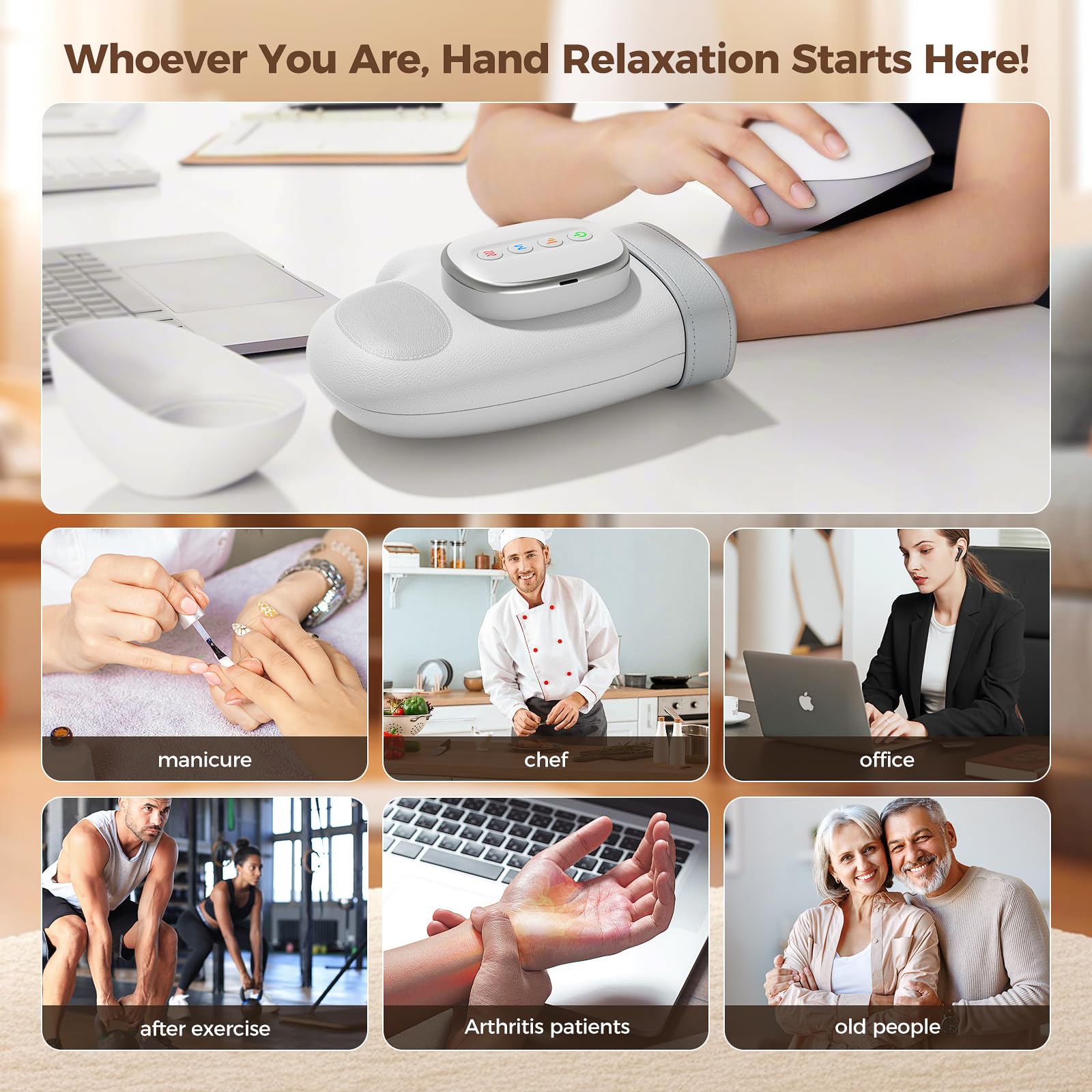 Estefanlo Hand Massager with Heat and Compression -3 Massage Modes & 3 Heat Settings & 5 Compression Models for Carpal Tunnel Re