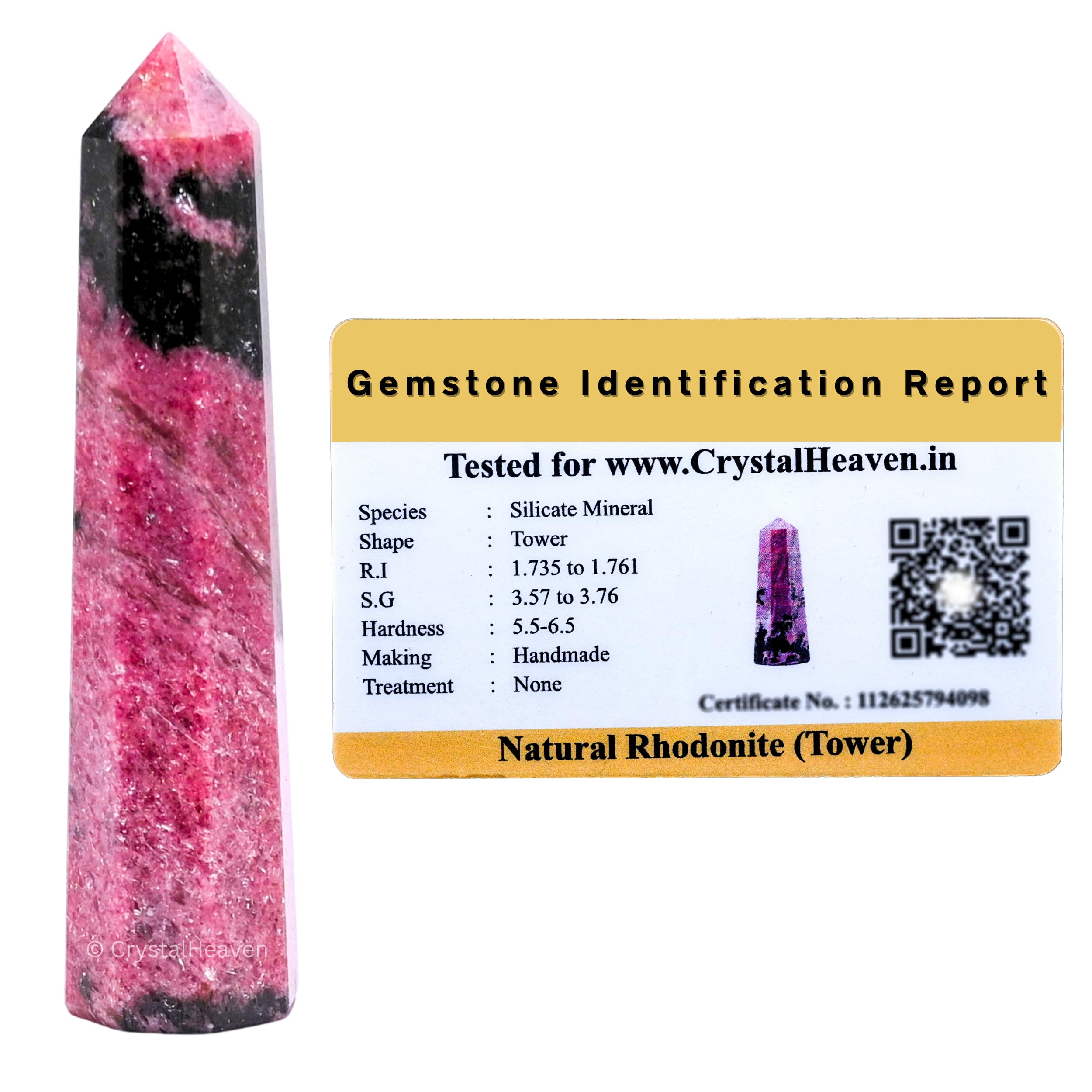 Crystal Heaven Certified Rhodonite Crystal Tower Obelisk Point For Chakra, Healing And Balancing  Aaa Grade Original Certified 