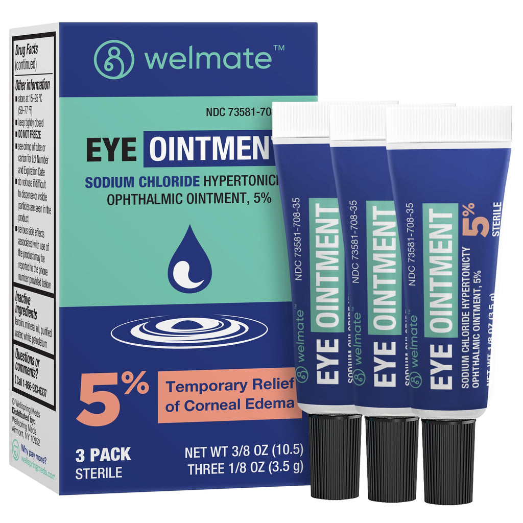 WELMATE - Eye Ointment (3 Pack) - Sodium Chloride Hypertonicity Ophthalmic Ointment 5% - Temporary Relief of Corneal Edema Eye S
