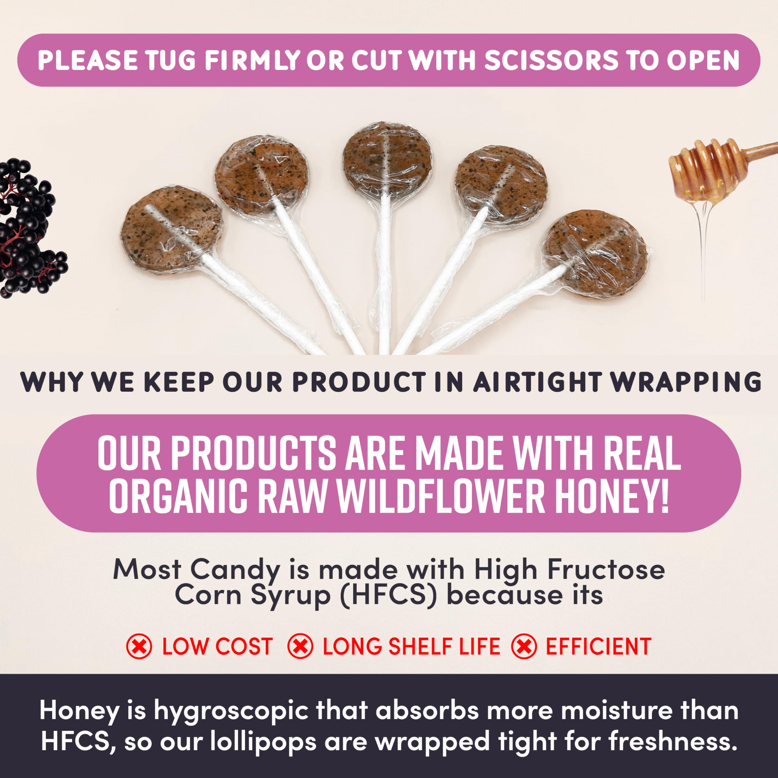 MommaBear Organics Handcrafted Kids Cough Lollipops - Natural Sore Throat Relief & Cough Drop Suckers for Kids 3+ - Elderberry B