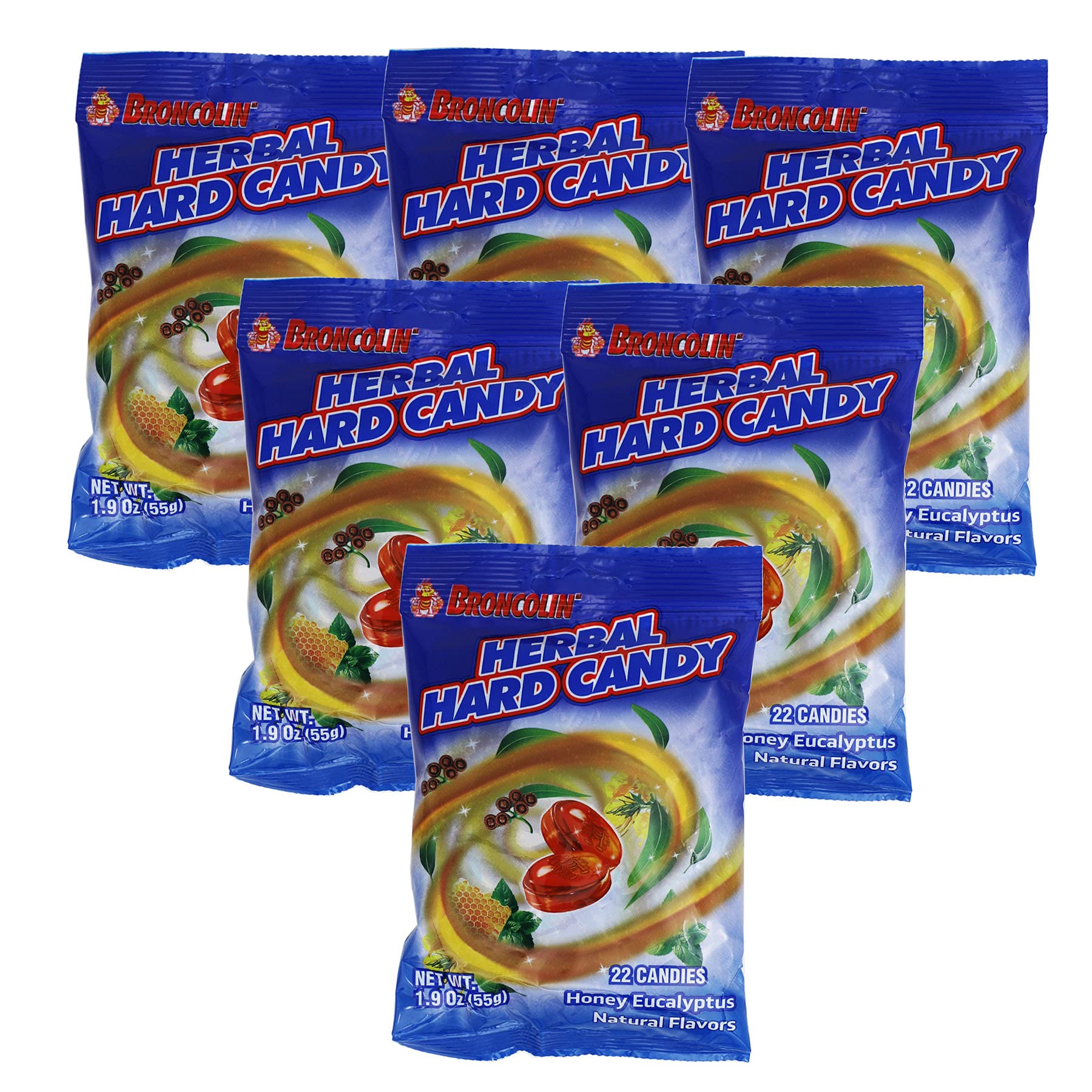 Broncolin Candy Drops Herbal Extracts, Ecalyptus Flavor, 6-Pack of 22 Drops Each, 6 Bags