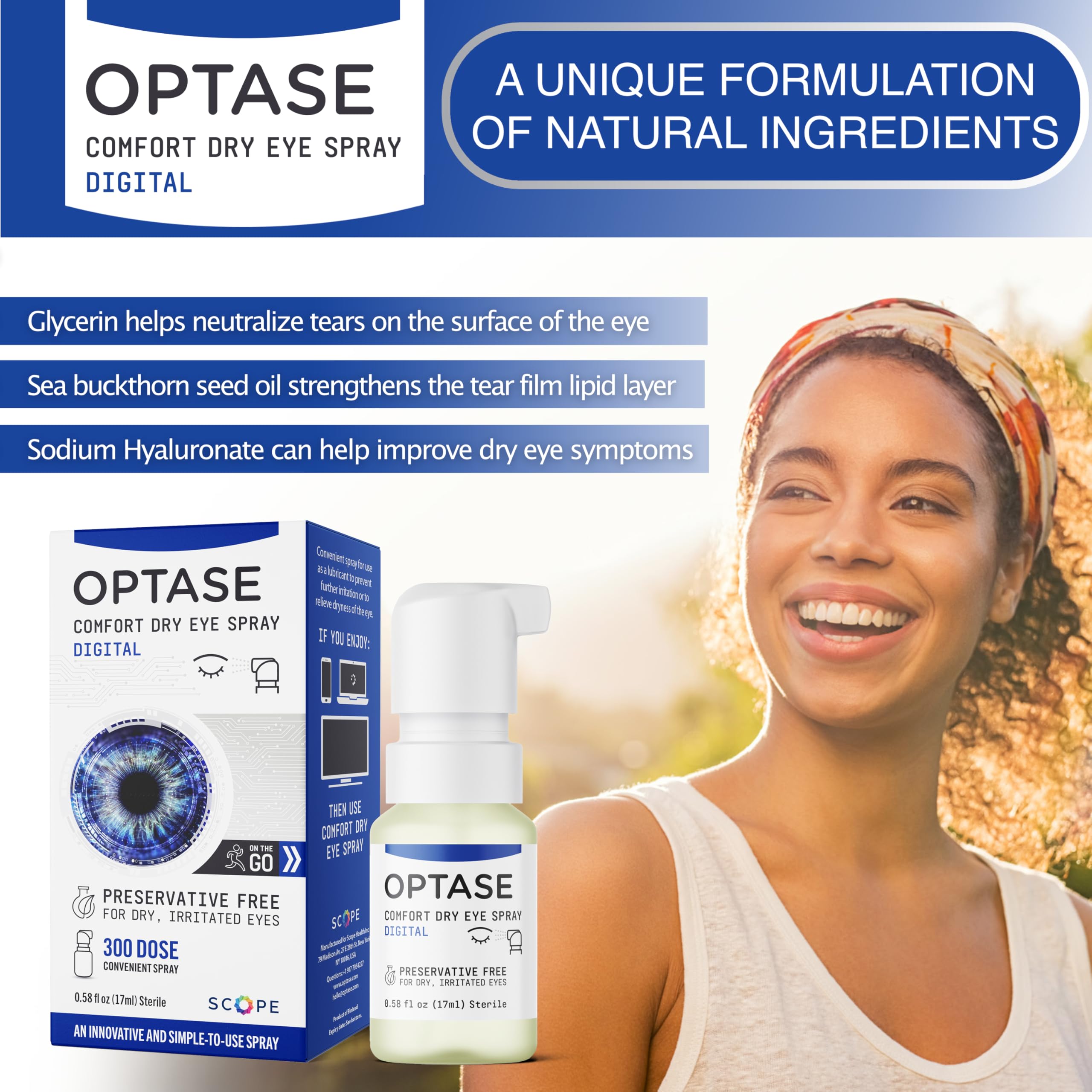 Optase Comfort Dry Eye Spray - Preservative Free Artificial Tears Drops Alternative - Dry Eye Drops in a Convenient Spray - Mult
