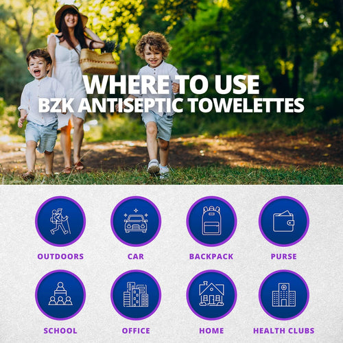 Benzalkonium Chloride Towelletes Hand Wipes - (Pack of 200) Chloride Swabs Individual BZK Single-Use Packets by MEDca 5x6