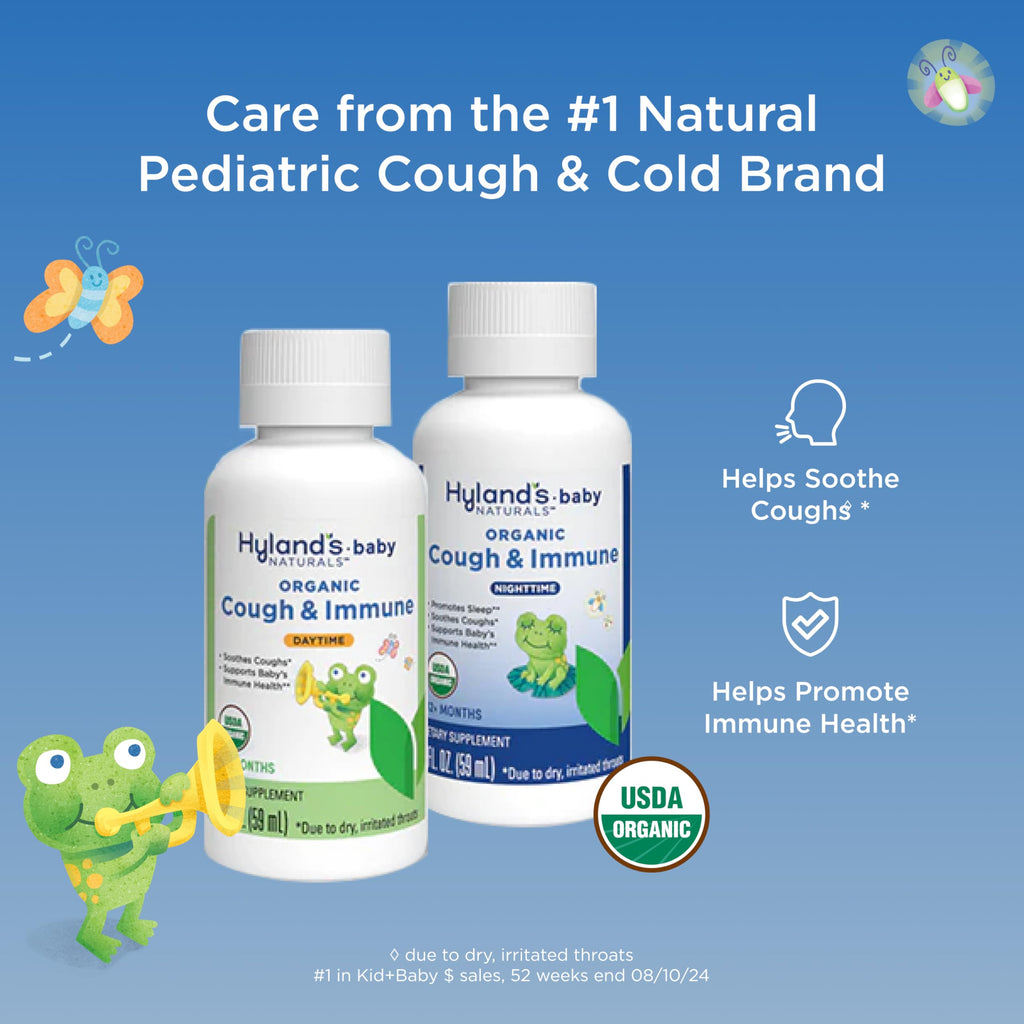 Hylands Baby Organic Cough Syrup and Immune Support Day and Night Combo Pack, Eases Coughs, Supports Immunity, Promotes Sleep,