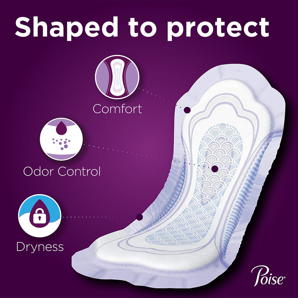 Poise Incontinence Pads & Postpartum Incontinence Pads, 3 Drop Light Absorbency, Long Length, 96 Count (4 Packs of 24), Packagin