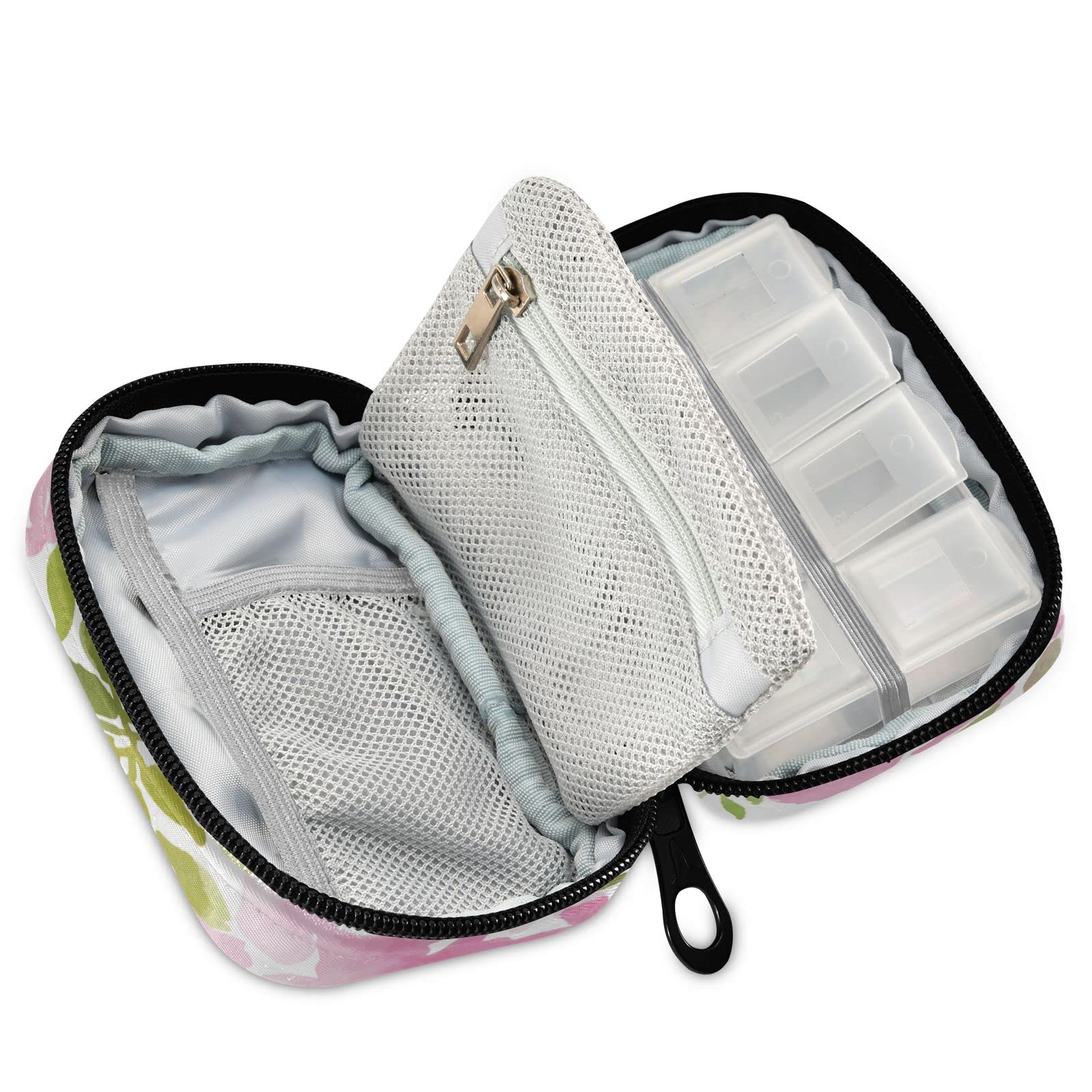 Custom Pill Box 7 Day Pill Case Bag Watercolor Floral Personalized Name Travel Pill Organizer Bag with Zipper Portable Weekly Ca