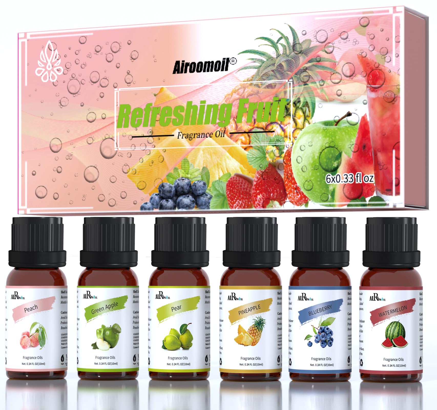 Refreshing Fruit Fragrance Oil Set - Essential Blends for Diffusers, Candle & Soap Making - Includes Peach, Pear, Pineapple, Gre