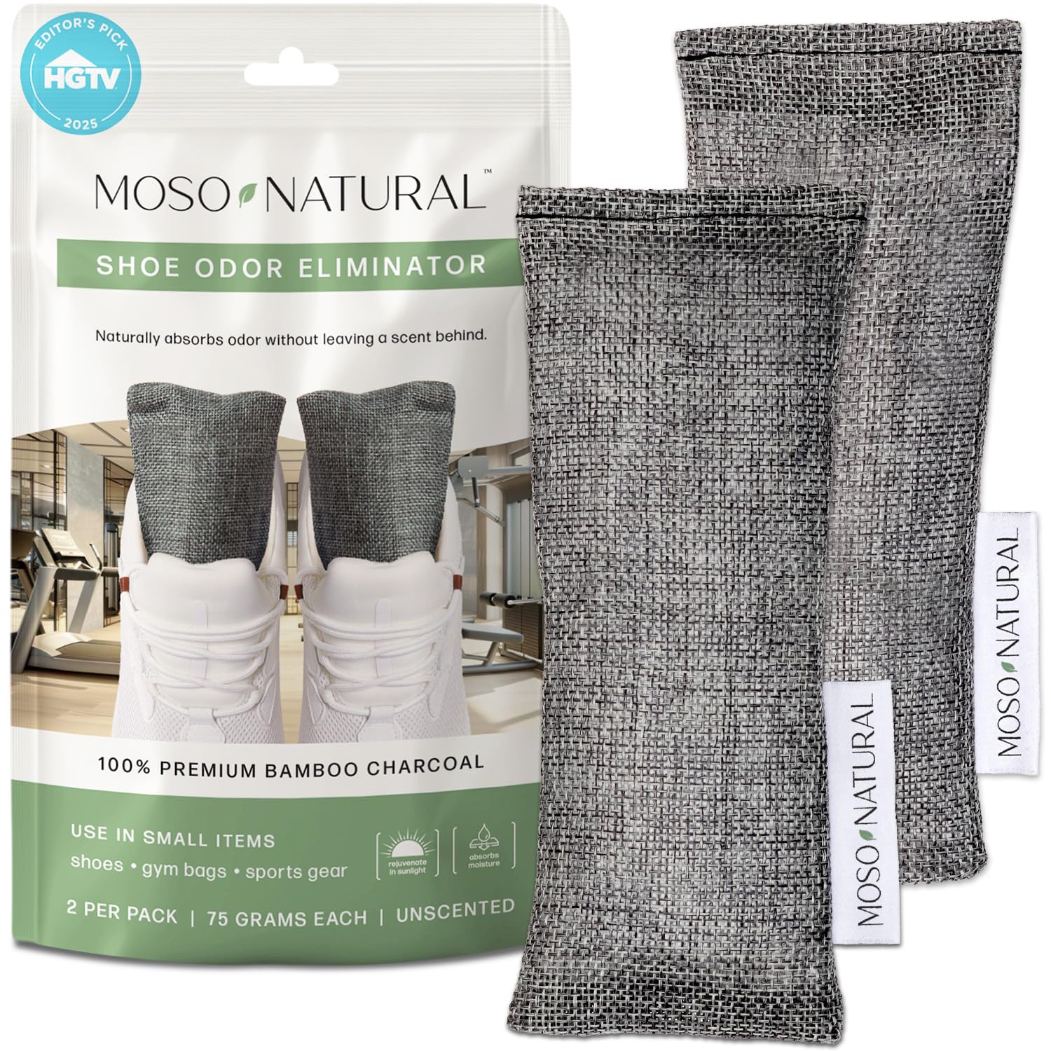 Moso Natural Shoe Deodorizer Inserts, Charcoal Odor Absorber for Shoes, Gym Bag & Boot Deodorizer, Long-Lasting Shoe Odor Elimin
