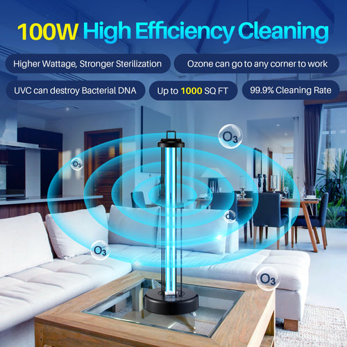 Qualirey 100W UV Light Sanitizer with Ozone Purifier for Room, UV Lamp with 3 Gear Timer Remote Control, Home Disinfection Devic