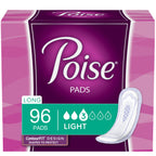 Poise Incontinence Pads & Postpartum Incontinence Pads, 3 Drop Light Absorbency, Long Length, 96 Count (4 Packs of 24), Packagin