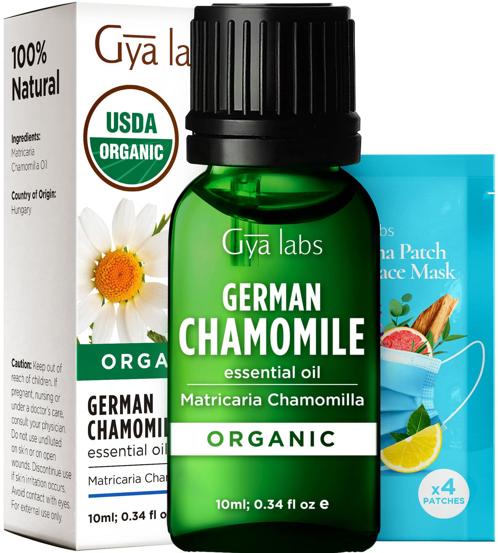 Gya Labs USDA Certified Organic German Chamomile Essential Oil for Diffuser - 100% Pure Natural Organic Chamomile Oil for Skin,