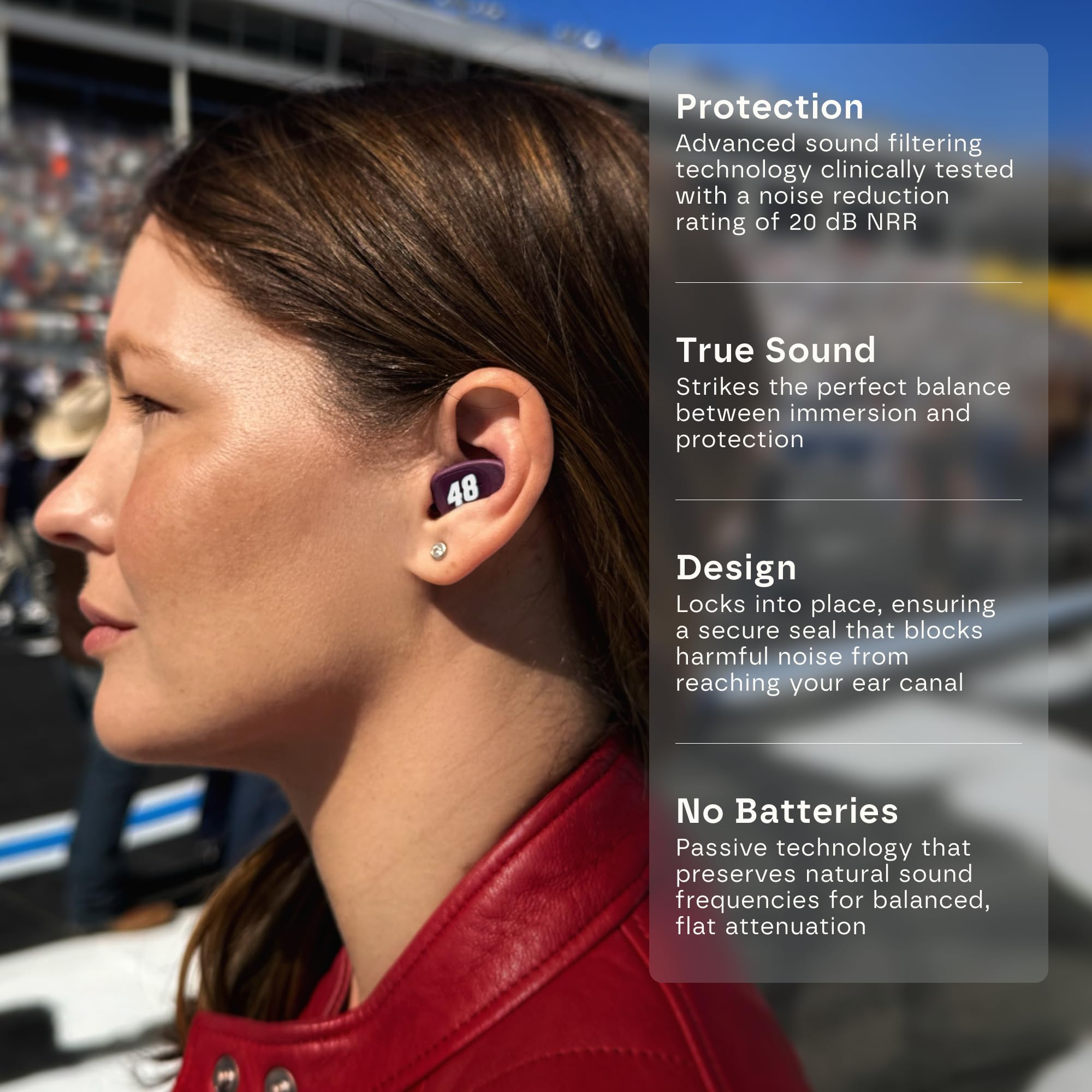 EAROS Hendrick Motorsports Car 48 High-Fidelity Ear Plugs - Durable Reusable Hearing Protection - Preserve Clear Sound While Pro