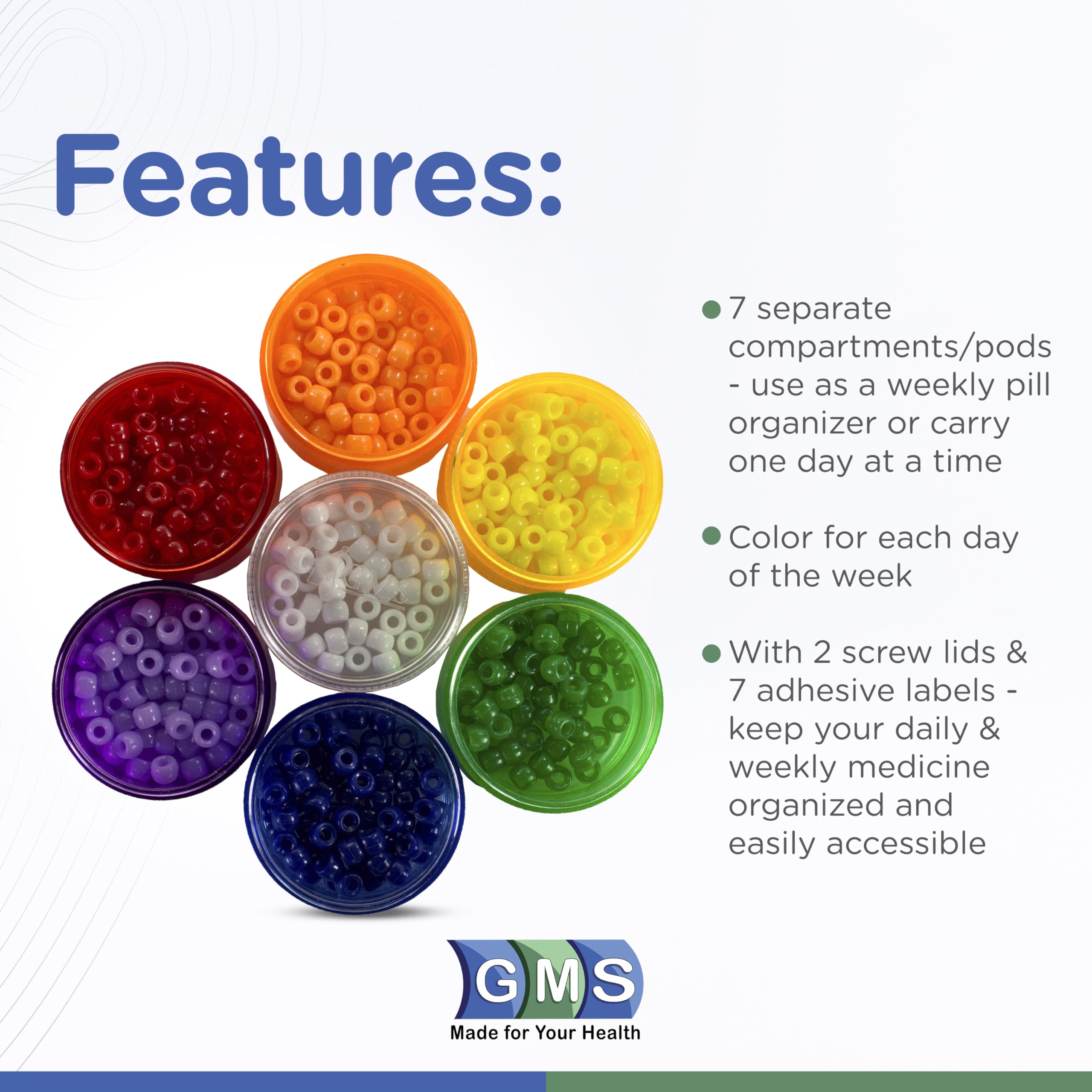 GMS 7 Day Medicine Pill Organizer - Stackable Pill Box - Fits Small Tablets & Vitamin Supplements, Keep Your Daily & Weekly Medi