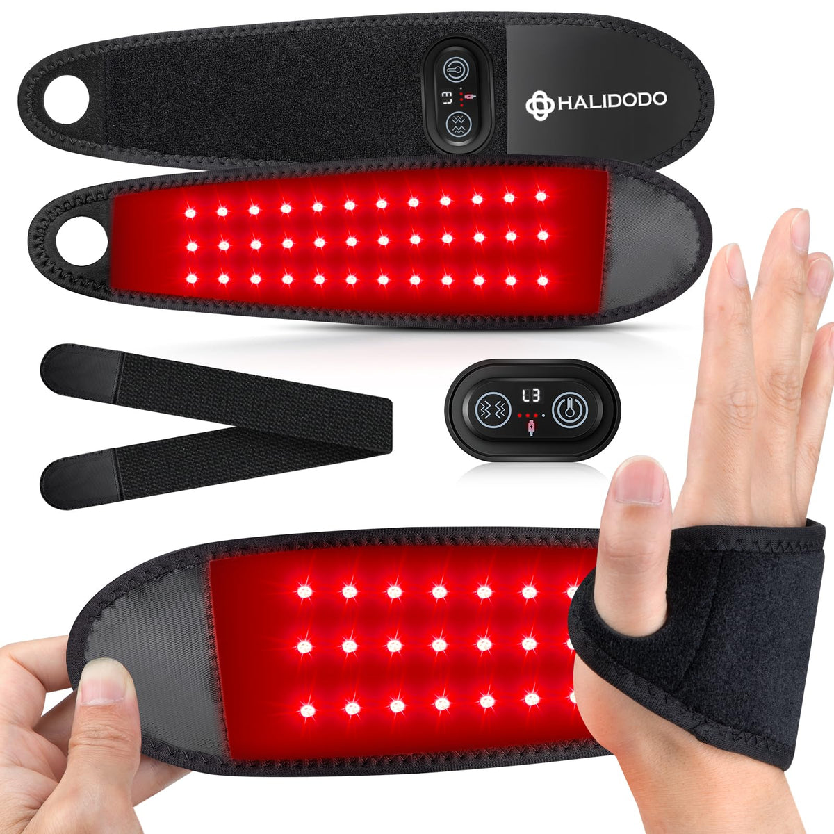 Red Light Therapy for Hand Wrist with Heat & Massage, 3000mAh Controller Infrared Light with 108 Beads Wrist Brace & Hands Wrap 