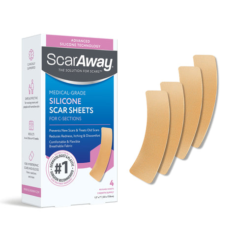 ScarAway Advanced Silicone Scar Sheets for C-Section, Reusable Sheets (1.5    x 7   ) for Hypertrophic and Keloid Scars from C-S