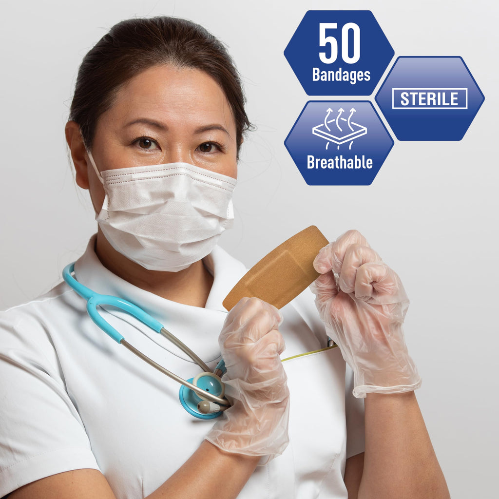 MED PRIDE Sterile Hypoallergenic Fabric Adhesive Bandages, Latex Free, Individually Wrapped, Flexible and Breathable (2    x 4.5