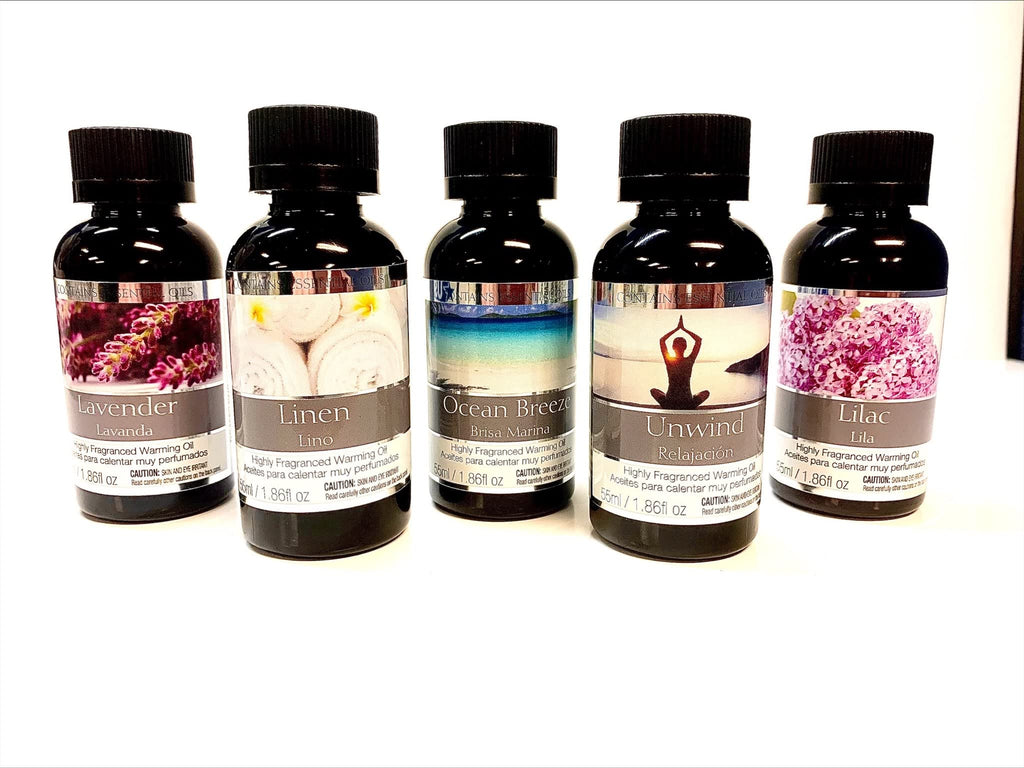 Hosley Set of 5 Assorted Fragrance Warming Oils 55ml Each-Lavender, Linen, Ocean Breeze, Unwind, Lilac. Ideal for spa Meditation