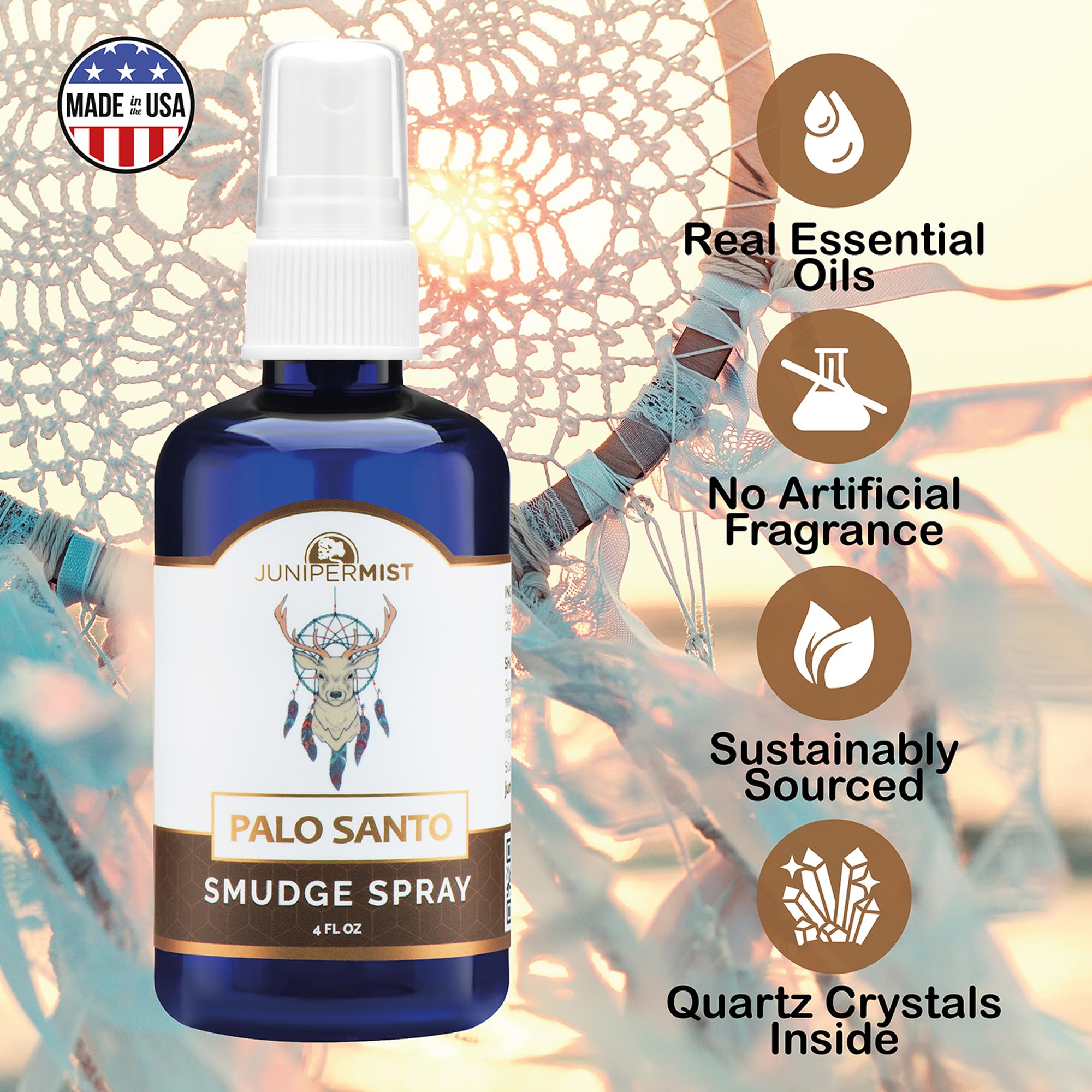 Palo Santo and Sage Smudge Spray (4oz) Grounding & Clarity - Cleansing Energy & Aura - Sage Spray for Smudging & Negative Energy