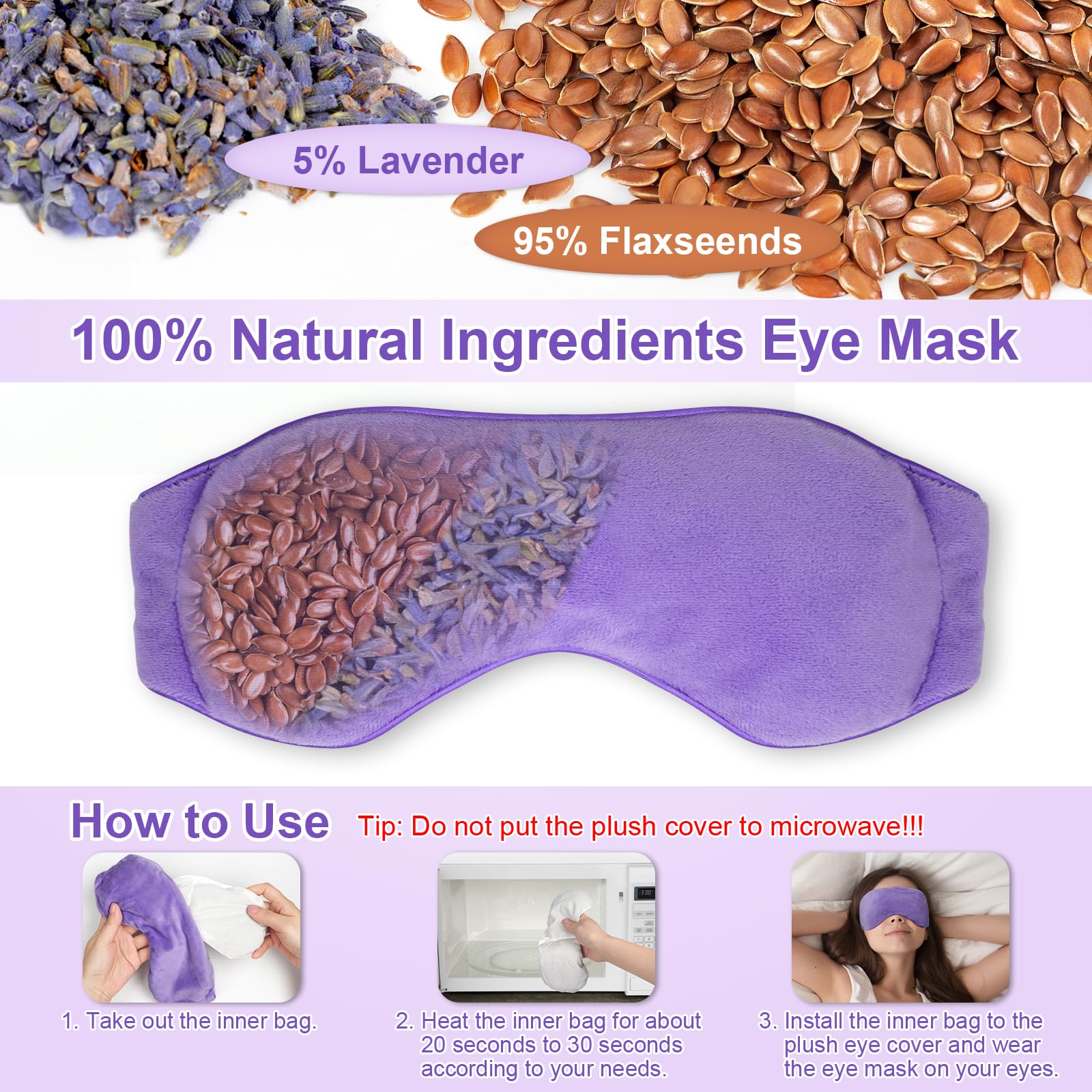 BeHoomi Weighted Eye Mask for Sleeping, Soft Heated Eye Mask, Moist Heat Warm Compress for Eyes, Natural Lavender & Flaxseeds Mi