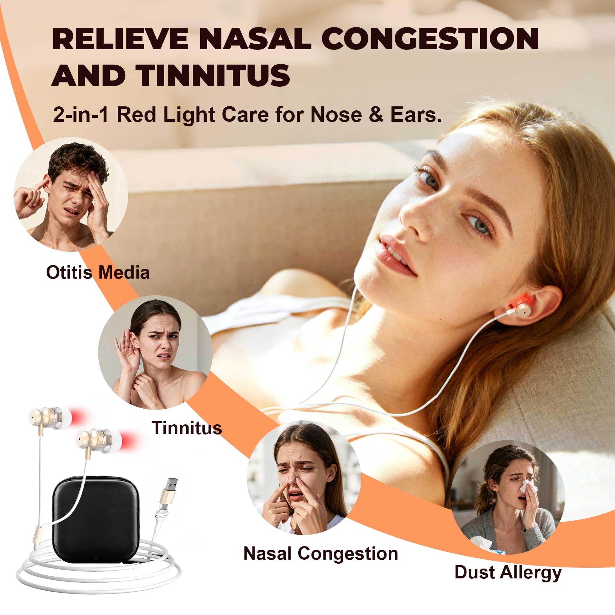 Red Light Therapy for Nose & Ears - Canal Silicone Cover and Nasal Silicone Sleeve 2 in 1, with a Packge Box(White)