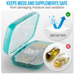 Travel Pill Organizer - Airtight Medicine Case for Traveling Portable Pharmacy Box with Labels Vitamin Container 8 Compartment S