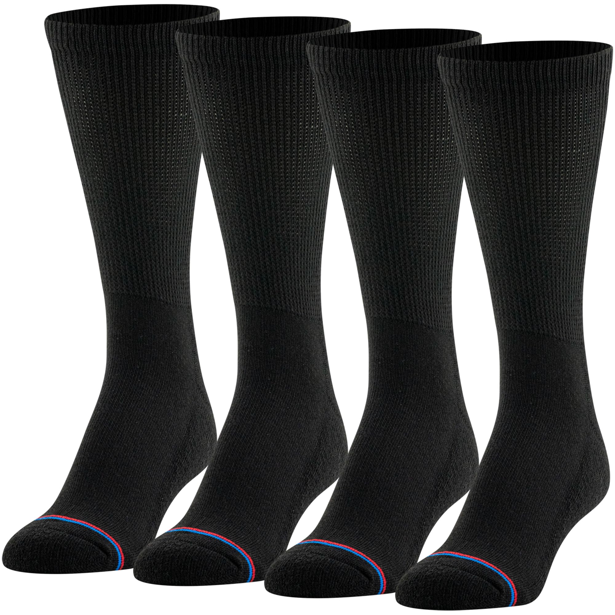 MediPeds womens Peds Crew With Non-binding Top Cushion 4 Pairs diabetic socks and shoe insoles, Black, Men s 9-12 Women 10-13 US