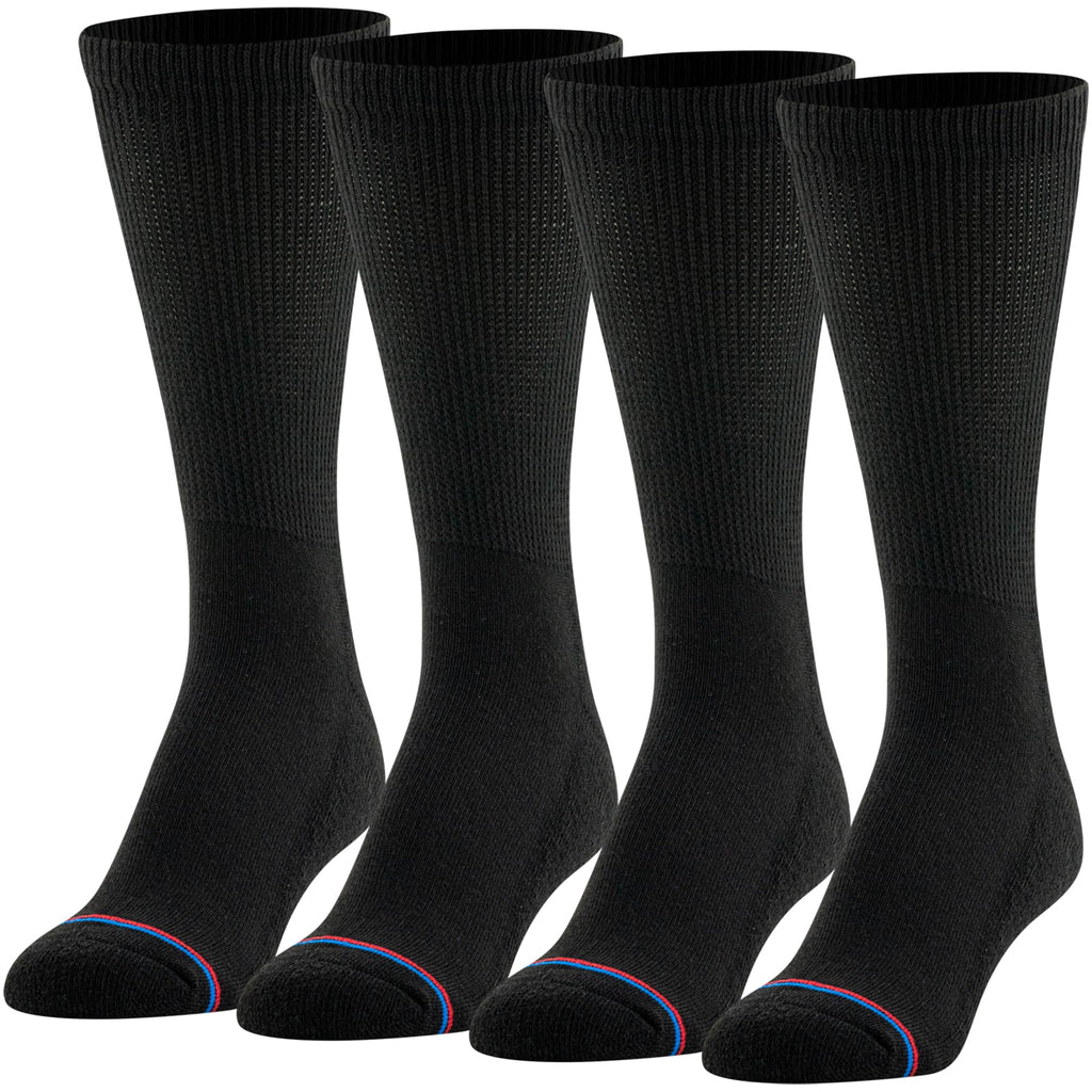 MediPeds womens Peds Crew With Non-binding Top Cushion 4 Pairs diabetic socks and shoe insoles, Black, Men s 9-12 Women 10-13 US